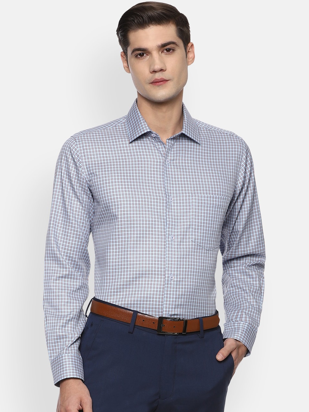 

Van Heusen Men Blue Opaque Checked Formal Shirt