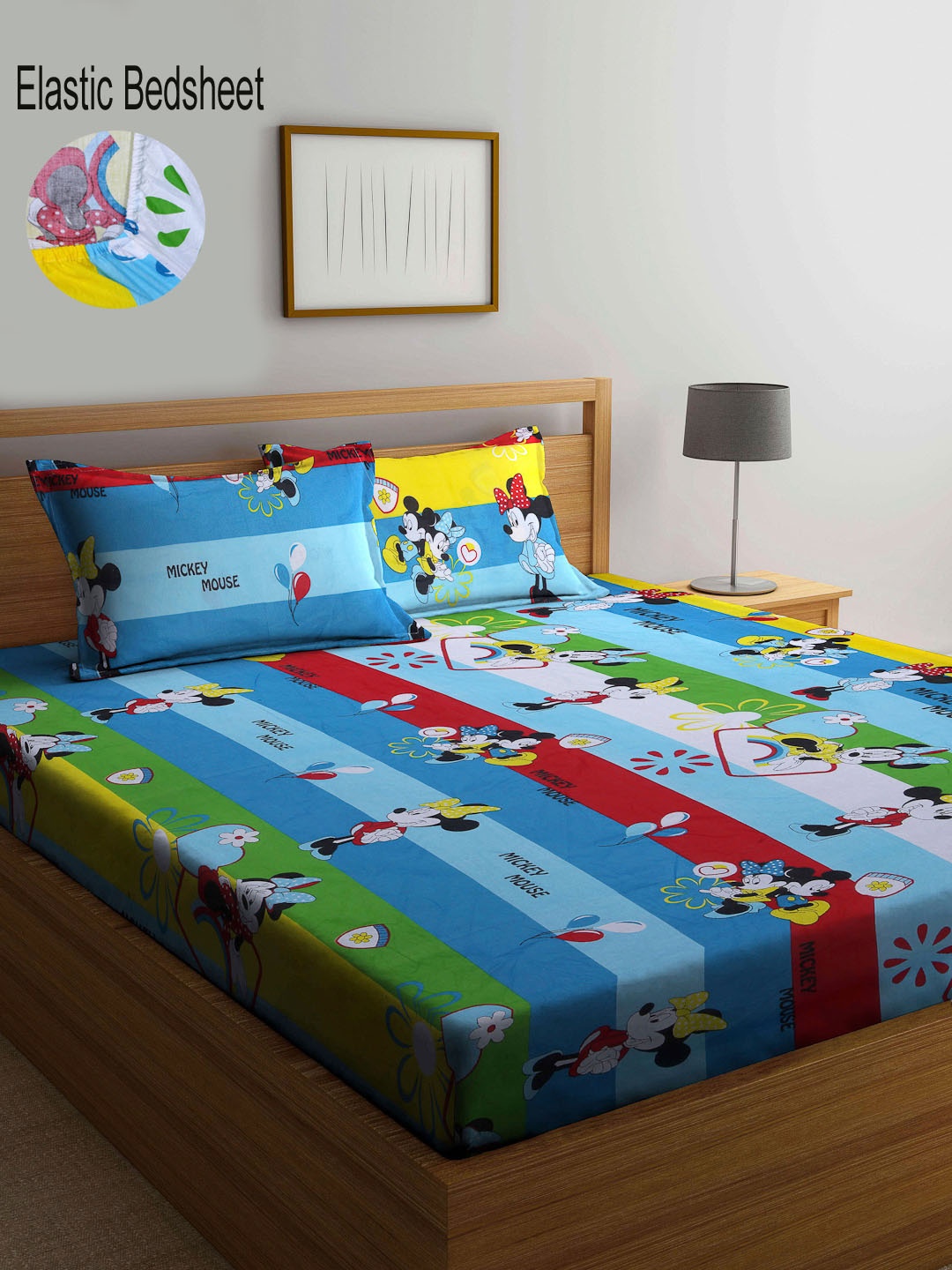 

KLOTTHE Blue & Red 300 TC Pure Cotton Fitted Double Bedsheet with 2 Pillow Covers