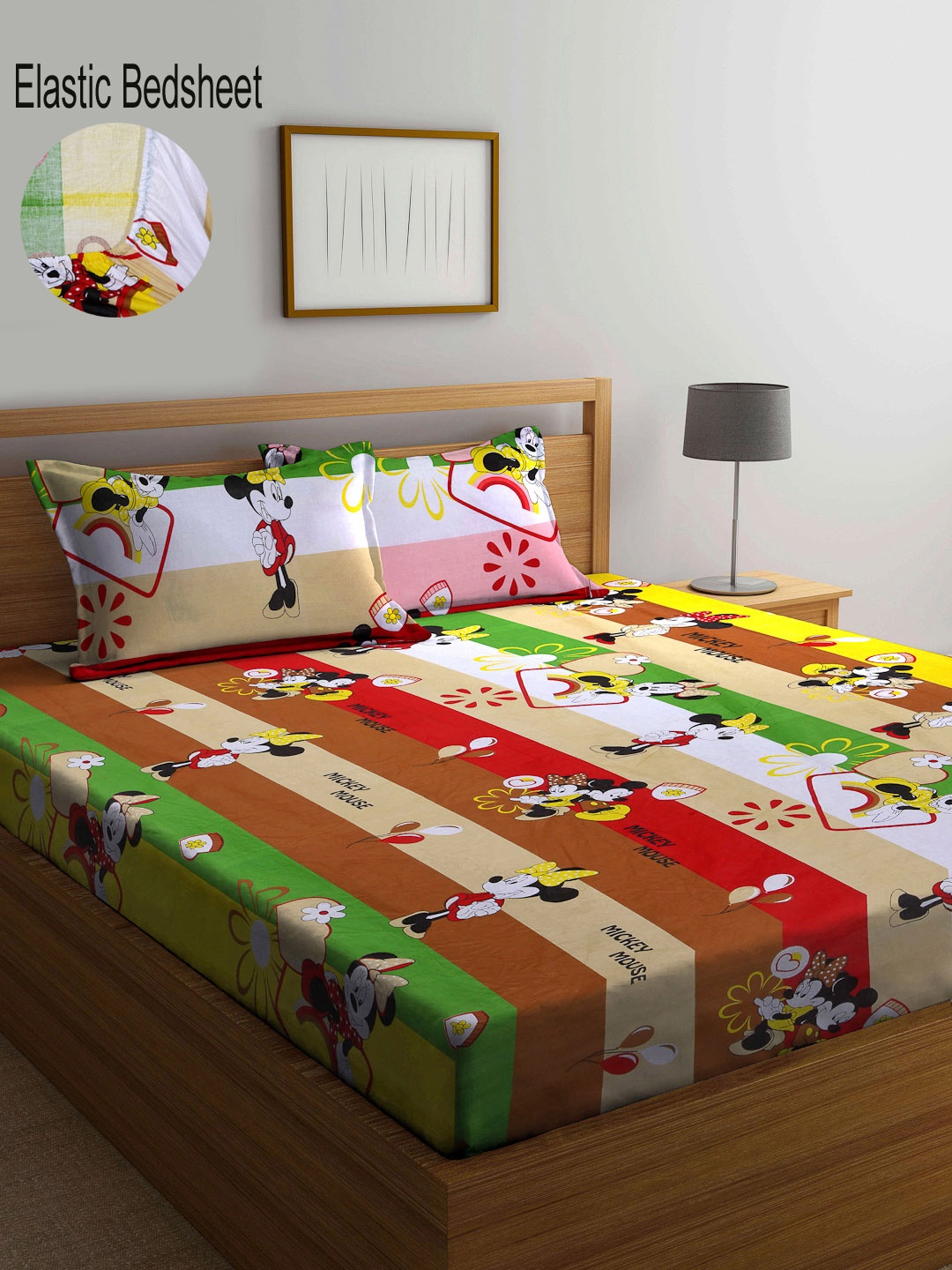

KLOTTHE Red & Yellow 300 TC Pure Cotton Fitted Double Bedsheet with 2 Pillow Covers