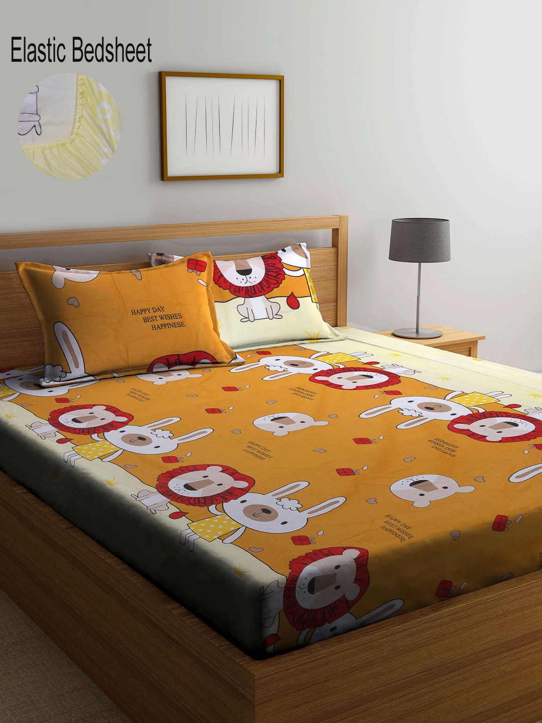 

KLOTTHE Mustard & Yellow Pure Cotton 300 TC Fitted Double Bedsheet with 2 Pillow Covers