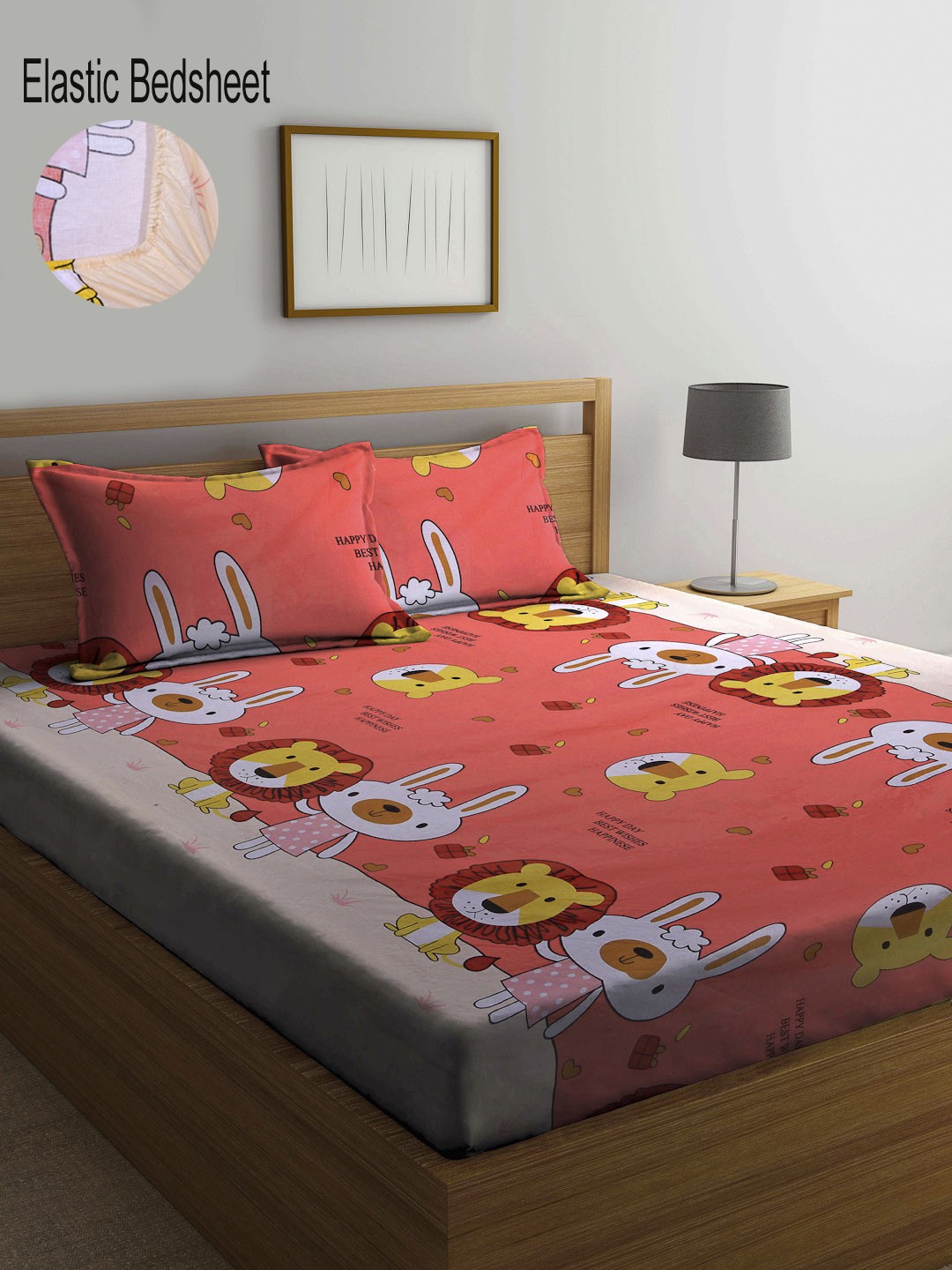 

KLOTTHE Red & Yellow 300 TC Pure Cotton Fitted Double Bedsheet with 2 Pillow Covers