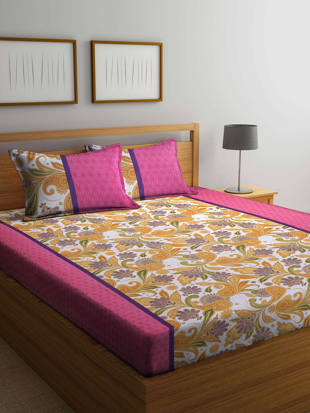 

KLOTTHE Multicoloured Floral Printed Pure Cotton 210 TC King Bedsheet With 2 Pillow Covers, Multi