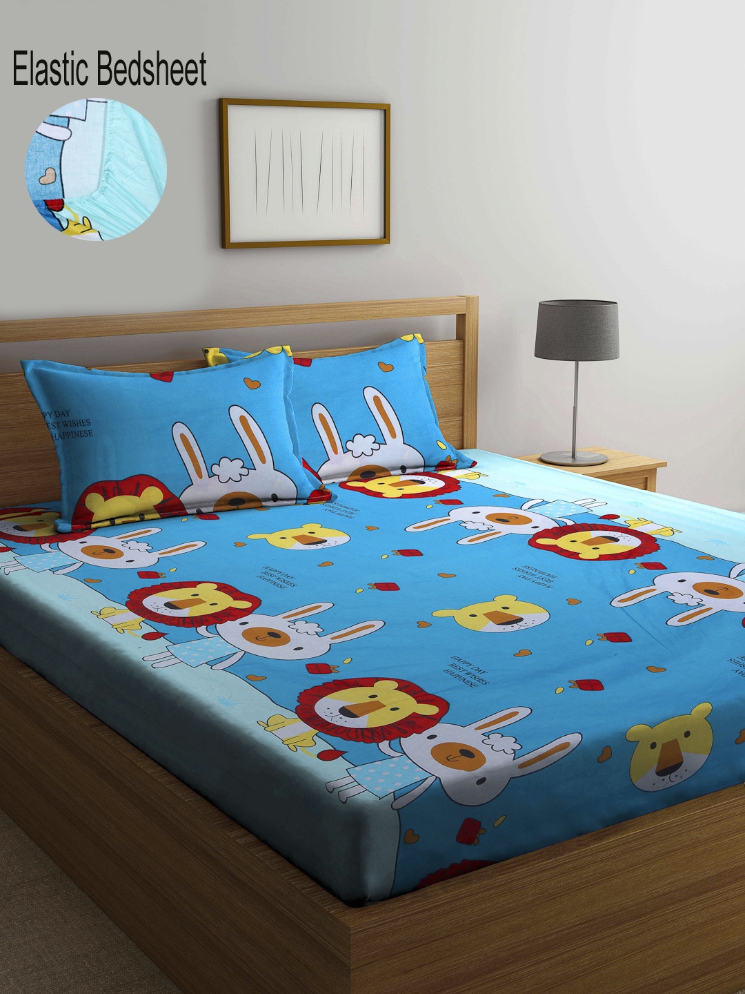 

KLOTTHE Blue Printed 300 TC Pure Cotton Fitted Double Bedsheet with 2 Pillow Cover
