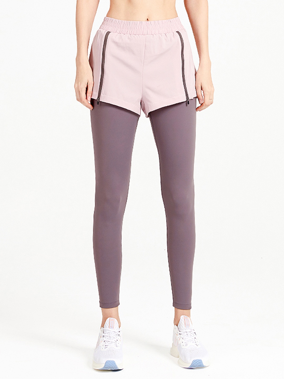 

URBANIC Women Mauve Solid Cropped Gym Tights with Attached Shorts