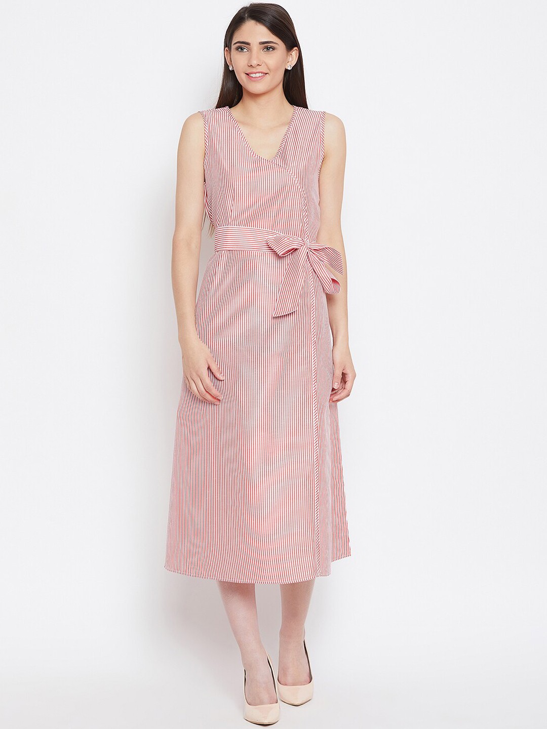 

Bitterlime Red Striped Midi Dress