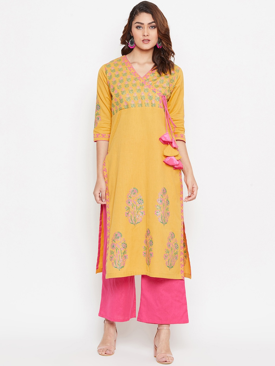 

Bitterlime Women Mustard Yellow Ethnic Motifs Printed Regular Pure Cotton Kurta with Palazzos