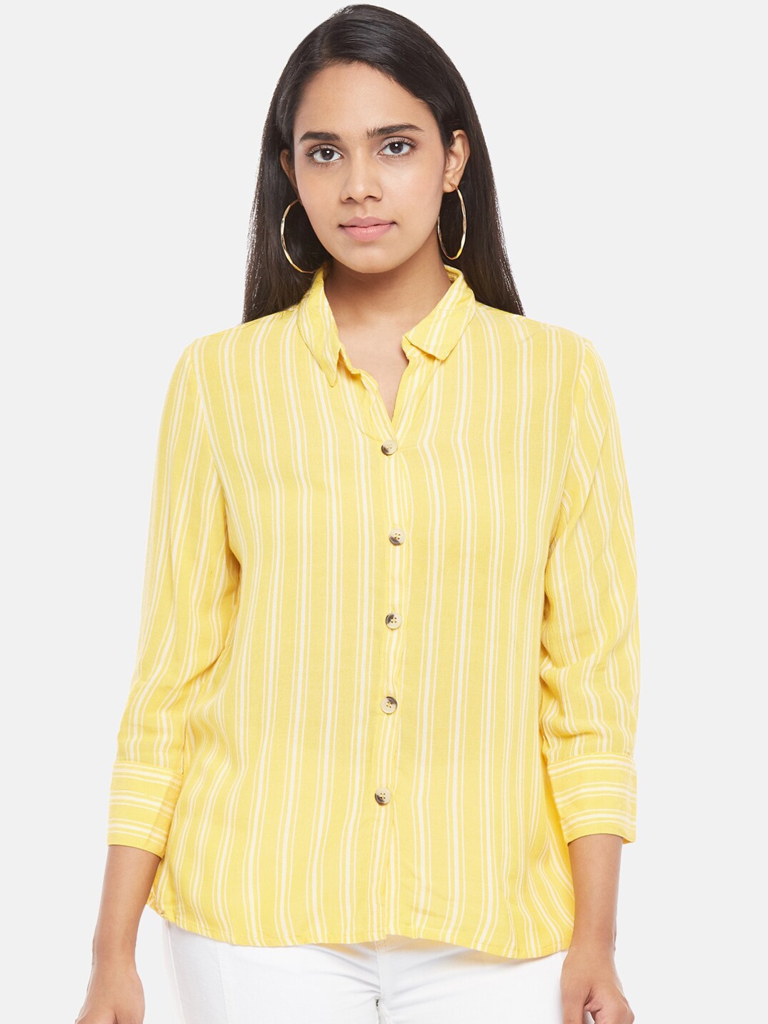 

Honey by Pantaloons Women Yellow & White Opaque Casual Shirt