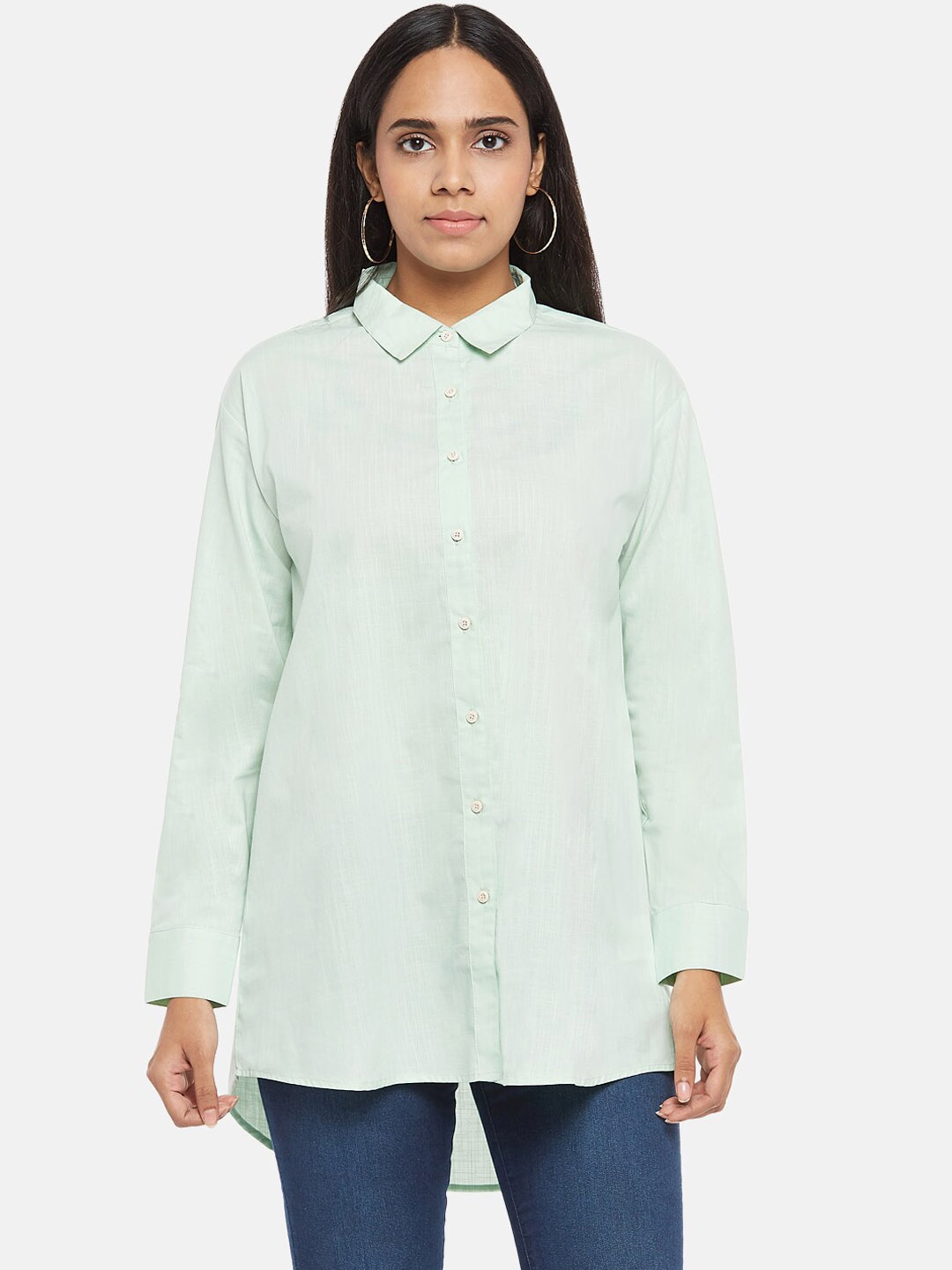 

Honey by Pantaloons Women Green Pure Cotton Longline Casual Shirt