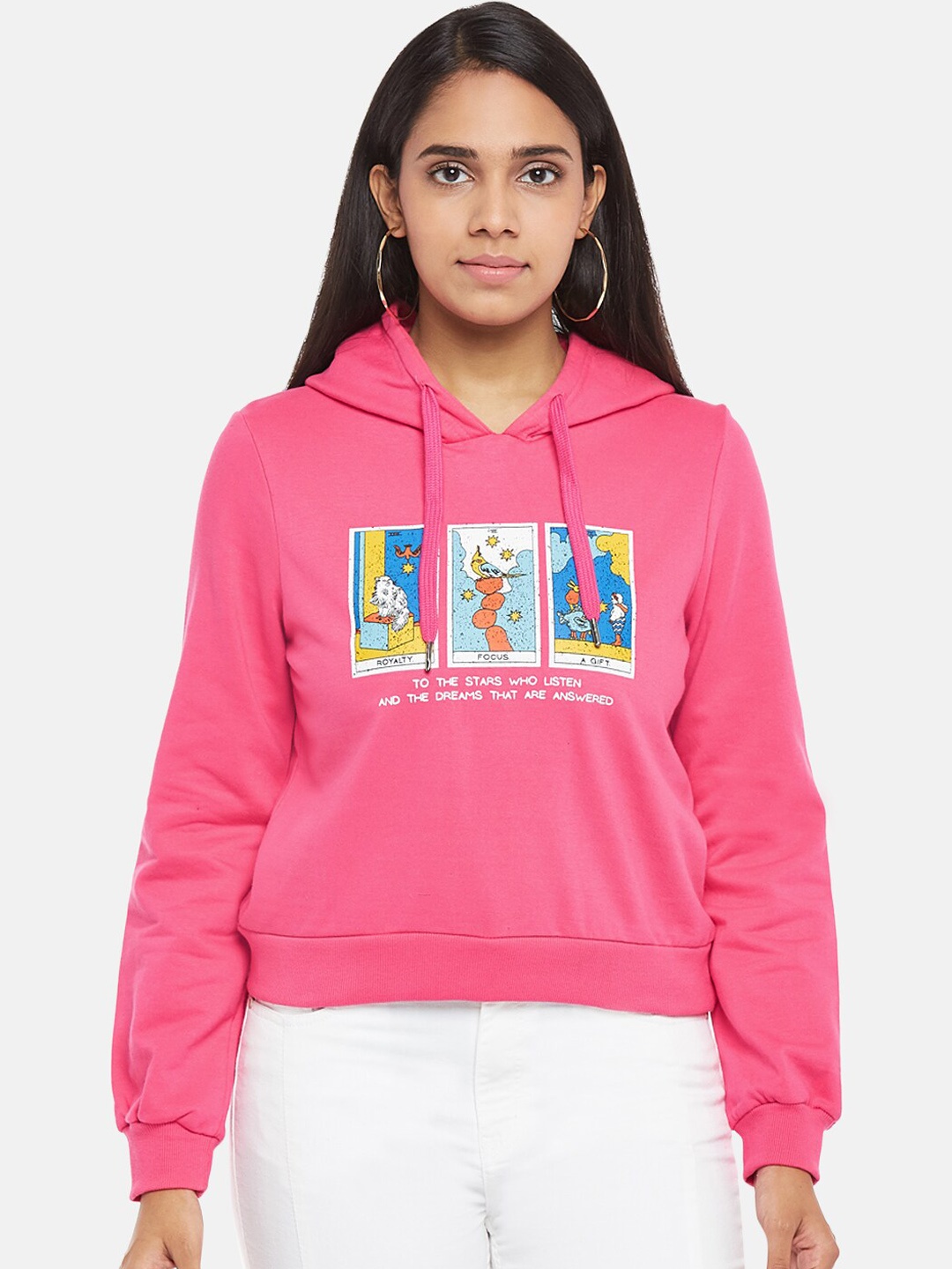 

People Women Pink Printed Cotton Sweatshirt