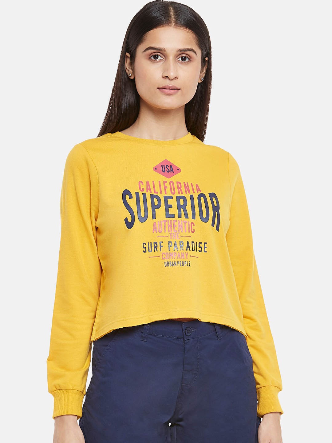 

People Women Mustard Printed Sweatshirt
