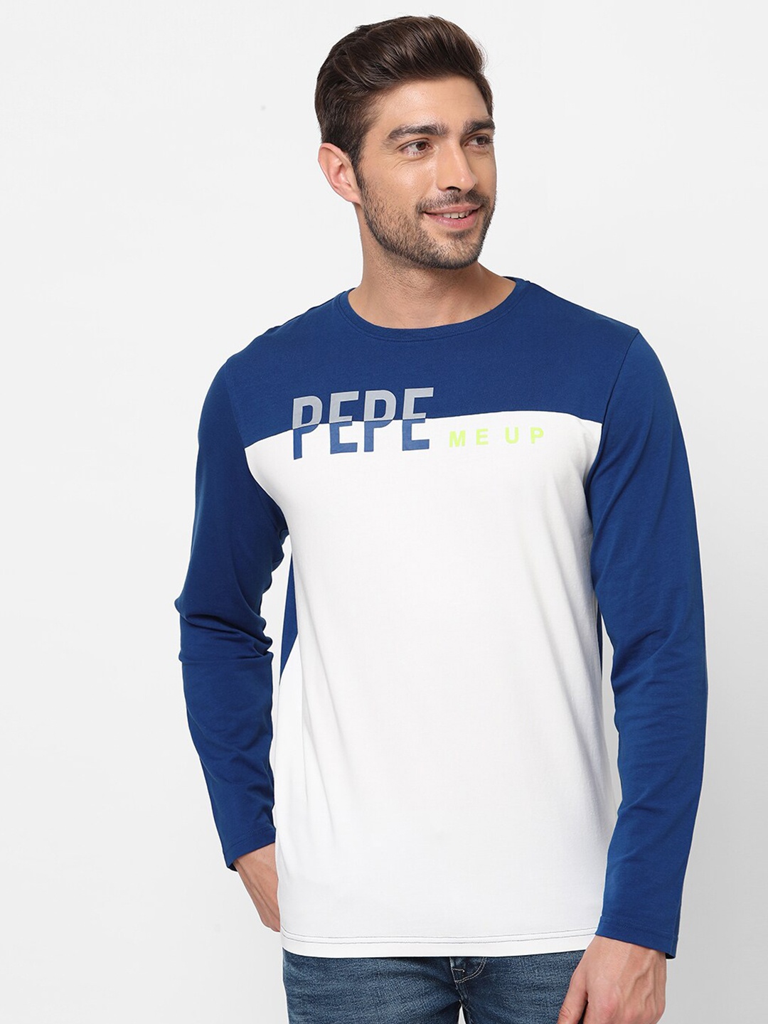 

Pepe Jeans Men Navy Blue & White Colourblocked T-shirt