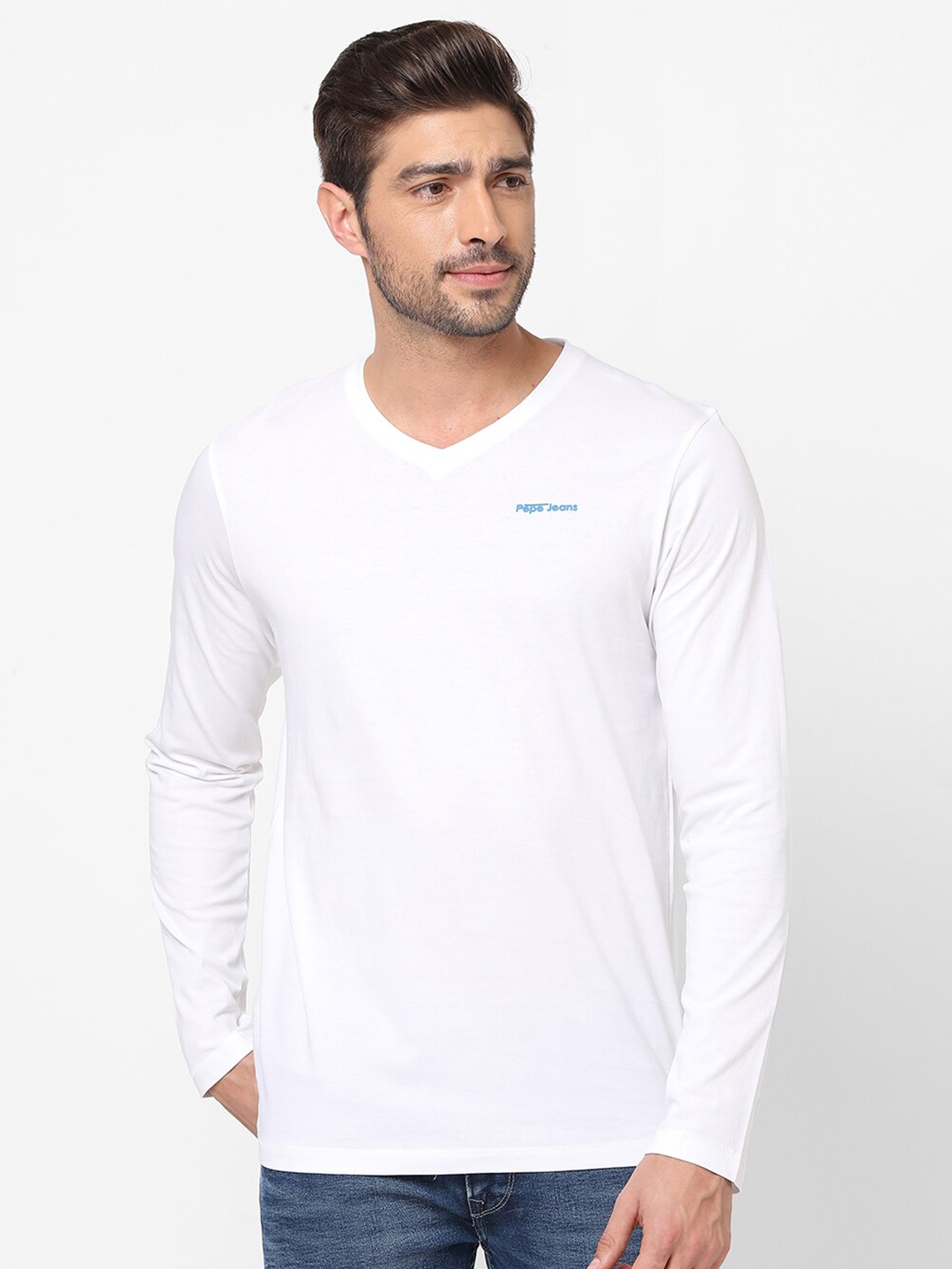 

Pepe Jeans Men White V-Neck T-shirt