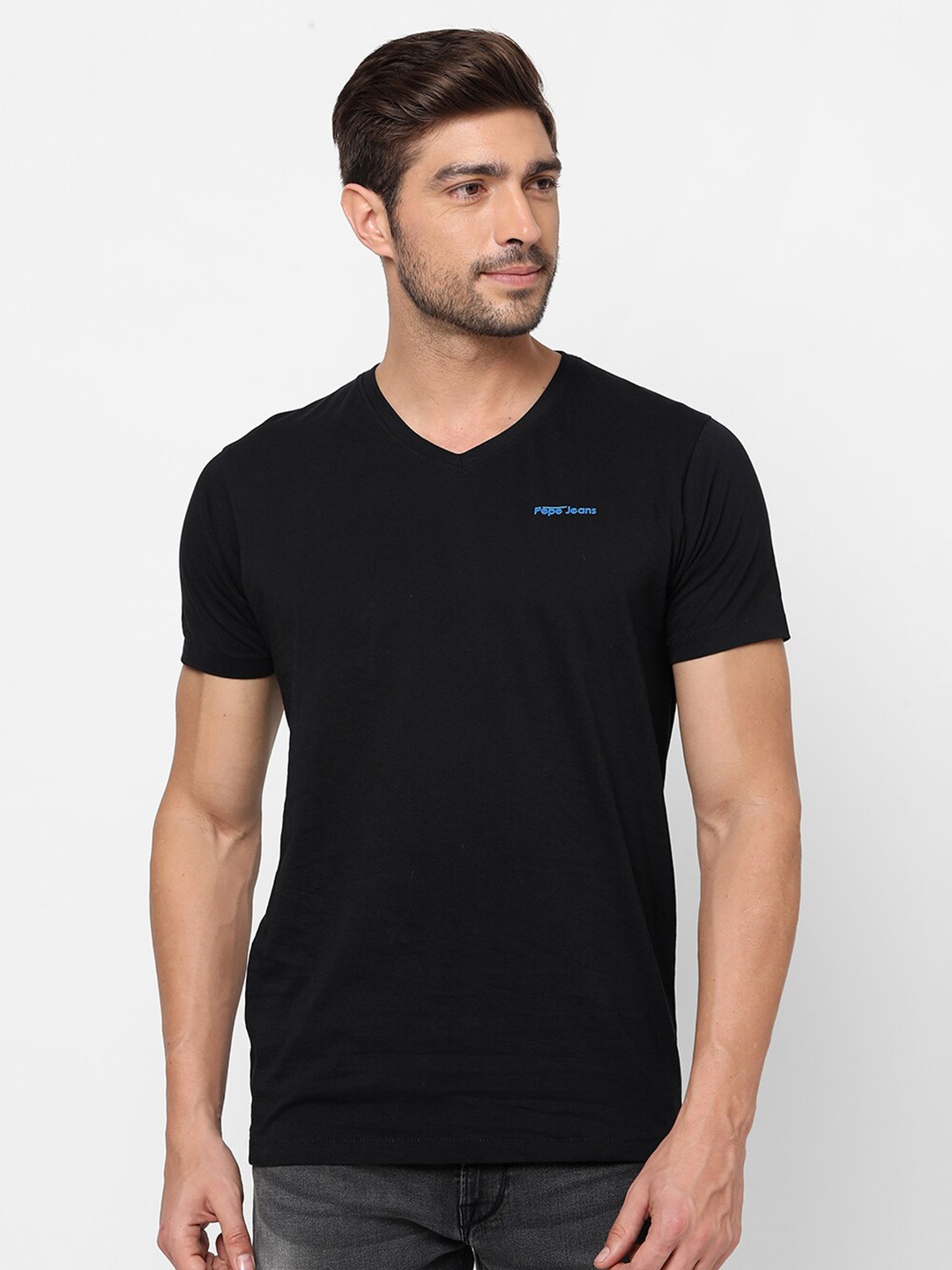 

Pepe Jeans Men Black V-Neck T-shirt