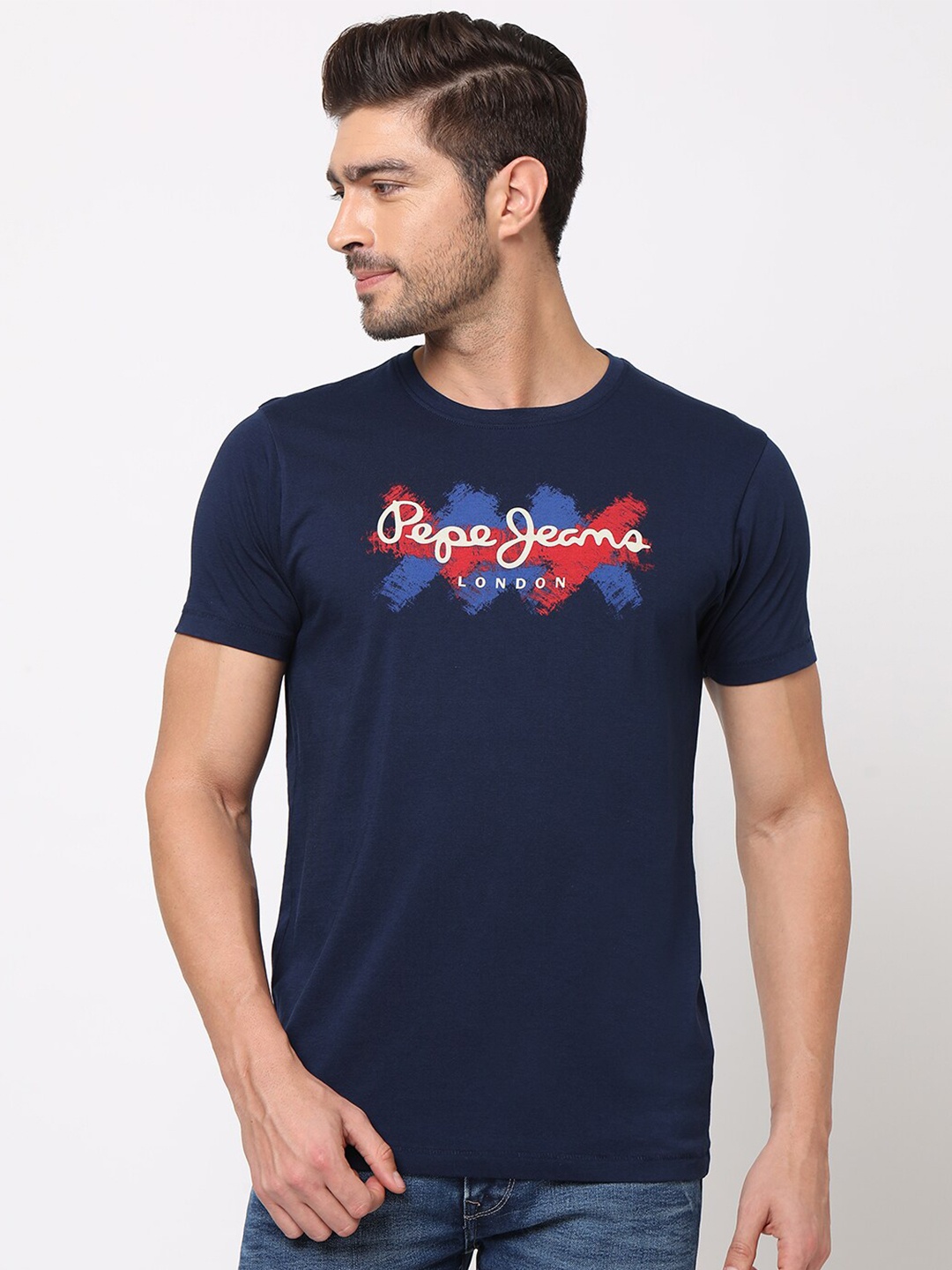 

Pepe Jeans Men Navy Blue Printed Pure Cotton T-shirt