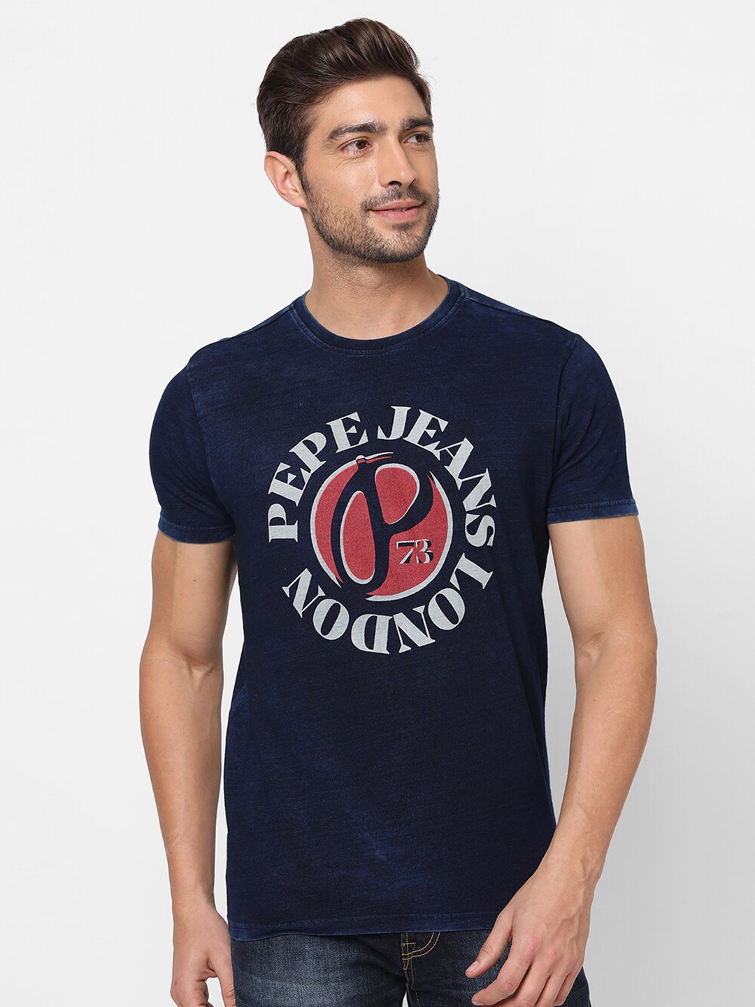 

Pepe Jeans Men Navy Blue Printed Pure Cotton T-shirt