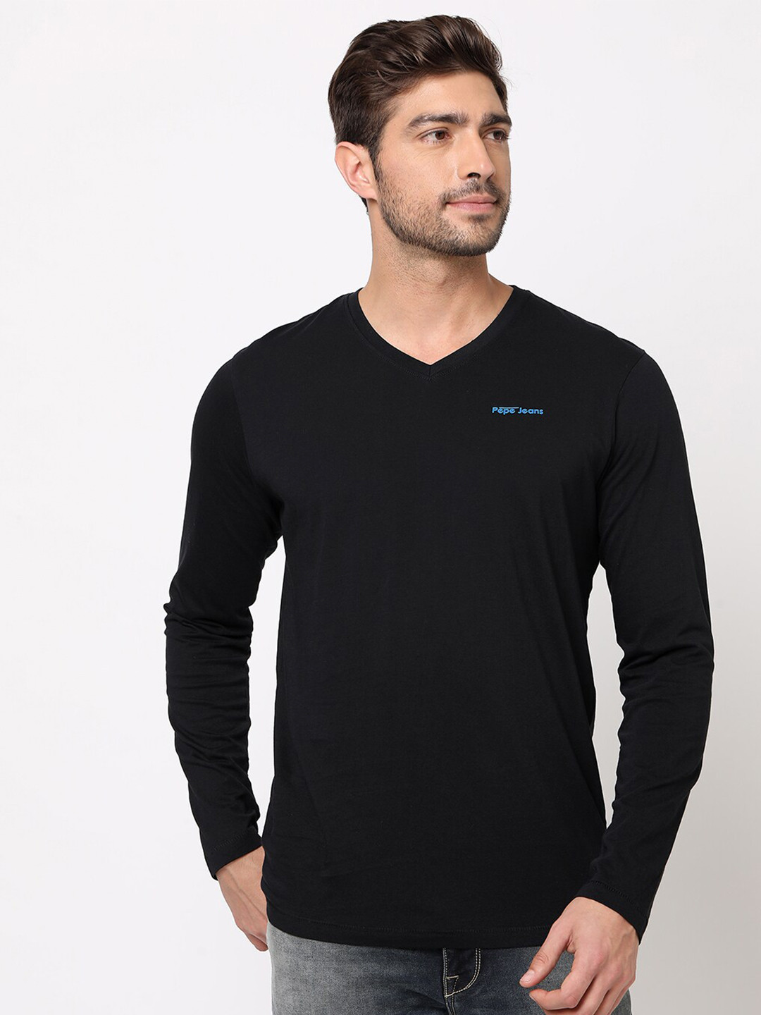 

Pepe Jeans Men Black V-Neck T-shirt