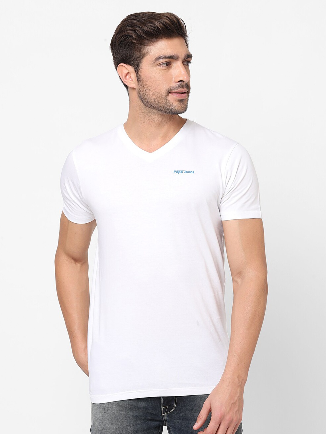 

Pepe Jeans Men White V-Neck T-shirt