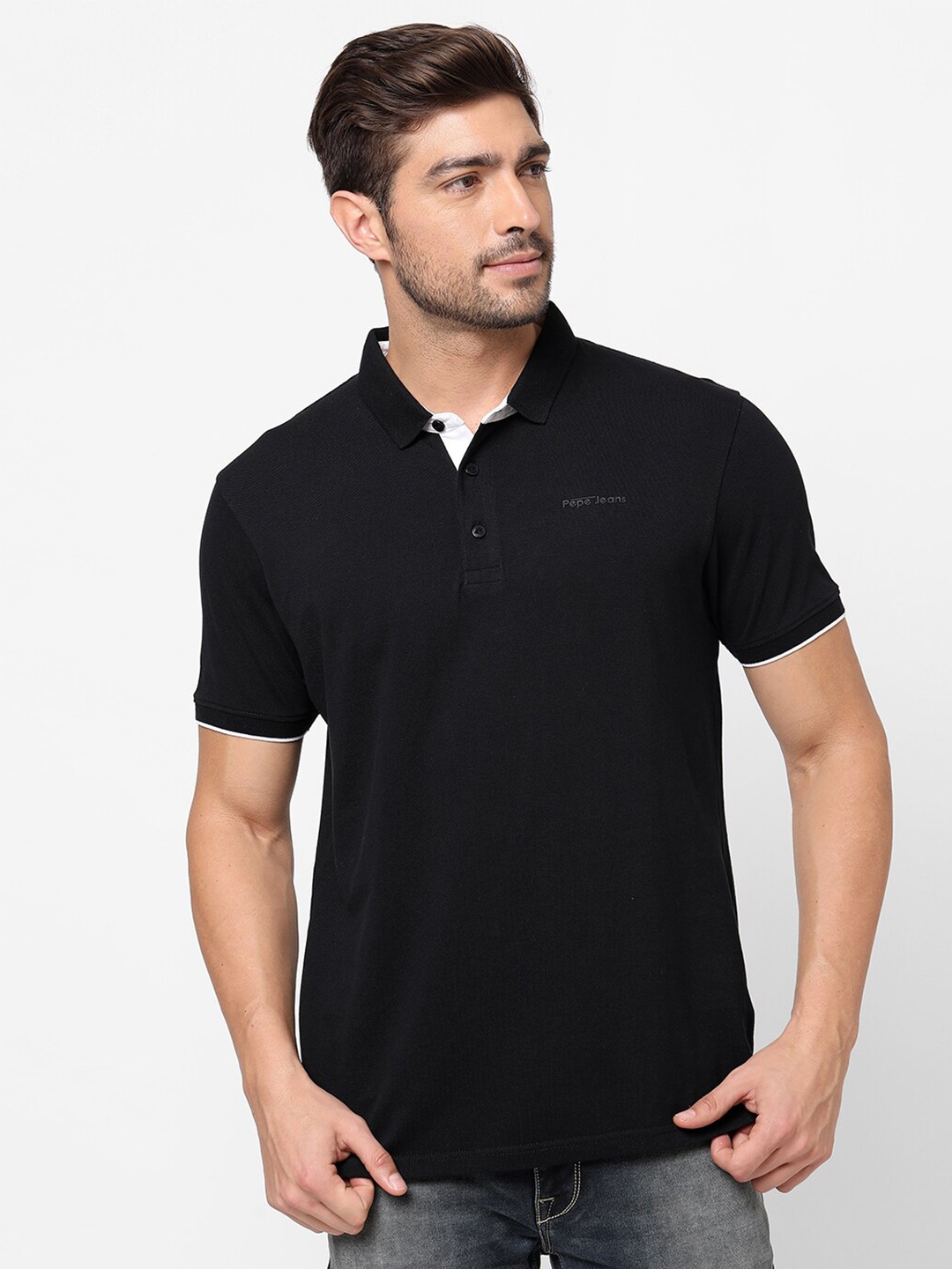 

Pepe Jeans Men Black Polo Collar T-shirt