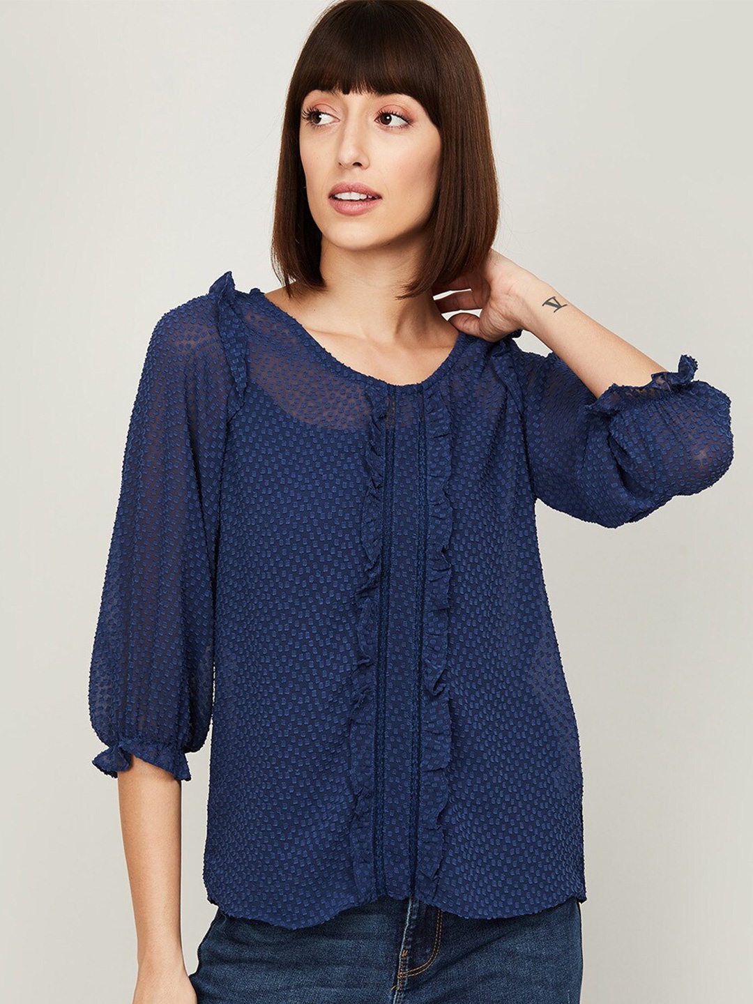 

Fame Forever by Lifestyle Navy Blue Pure Cotton Shirt Style Top