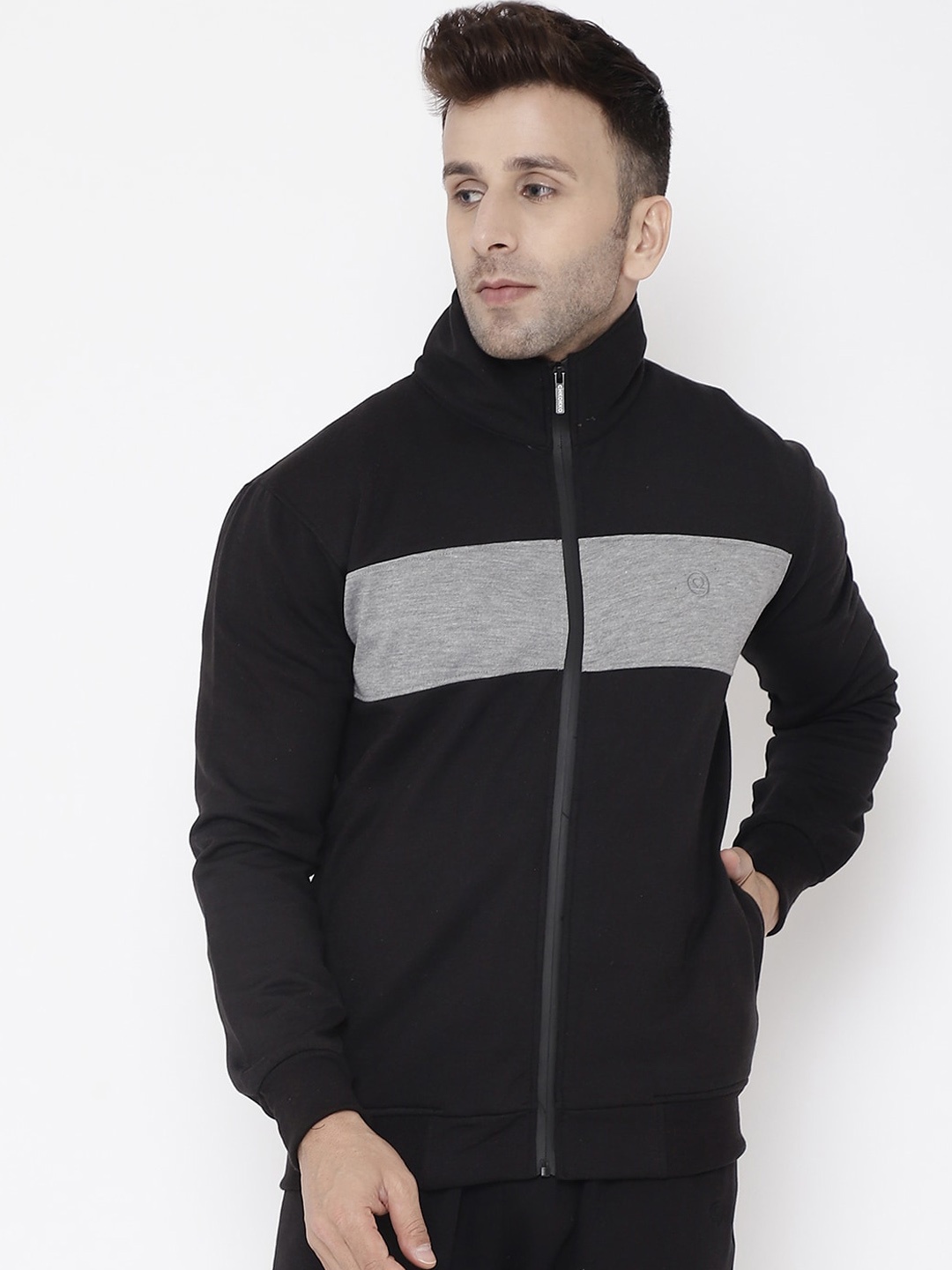 

CHKOKKO Men Black & Grey Colourblocked Outdoor Sporty Jacket