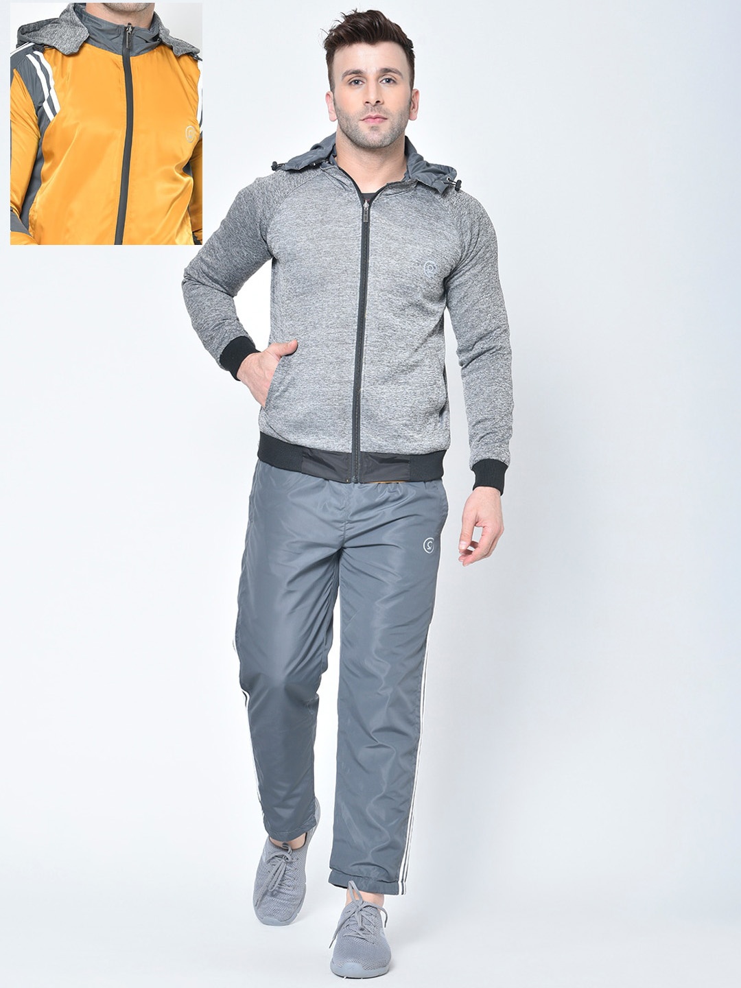 

Chkokko Men Mustard Solid Reversible Hooded Tracksuit