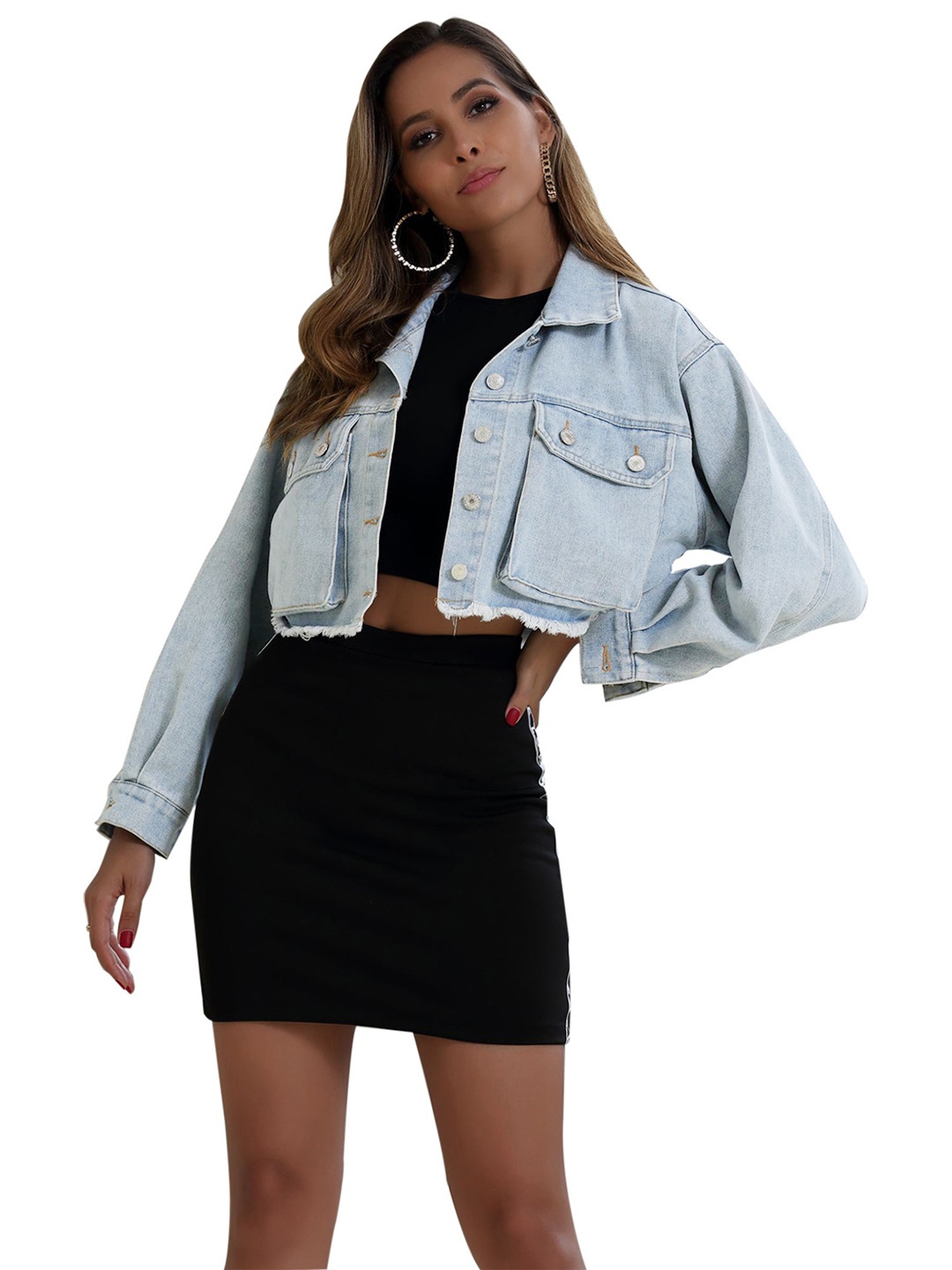

URBANIC Women Blue Washed Crop Pure Cotton Denim Jacket