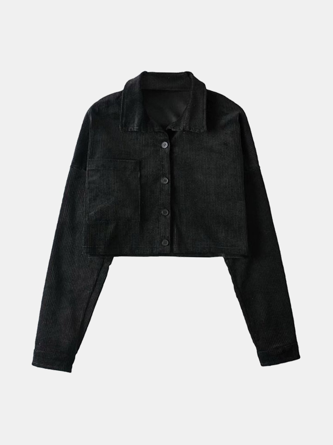 

URBANIC Women Black Solid Corduroy Cropped Tailored Jacket