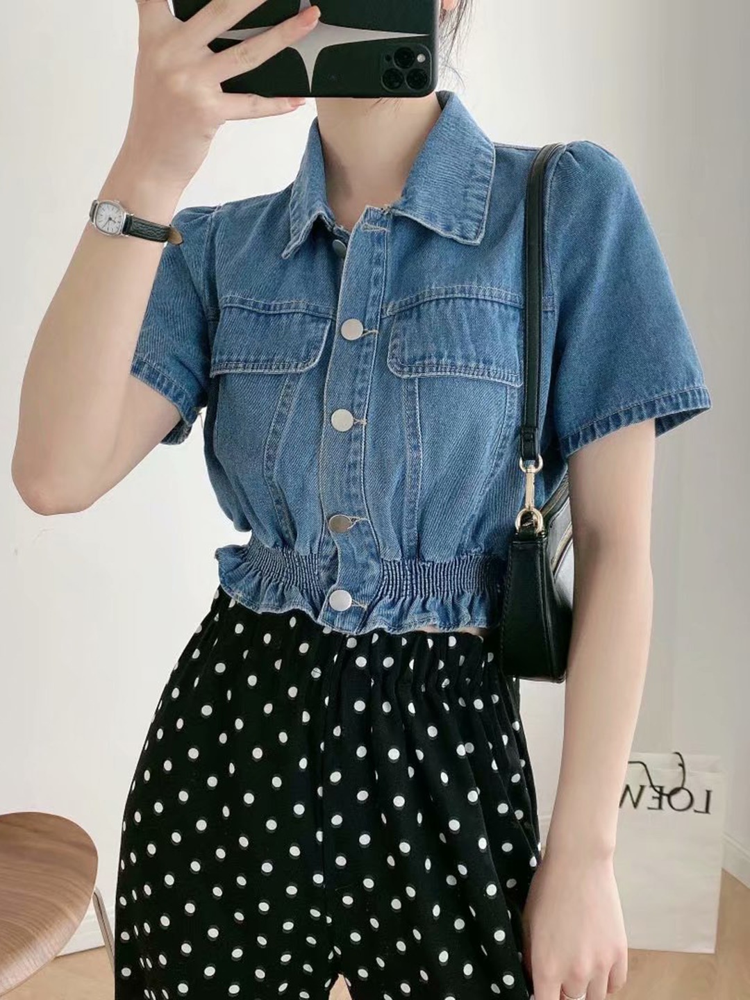 

URBANIC Women Blue Cotton Solid Crop Denim Jacket with Ruffles Detail