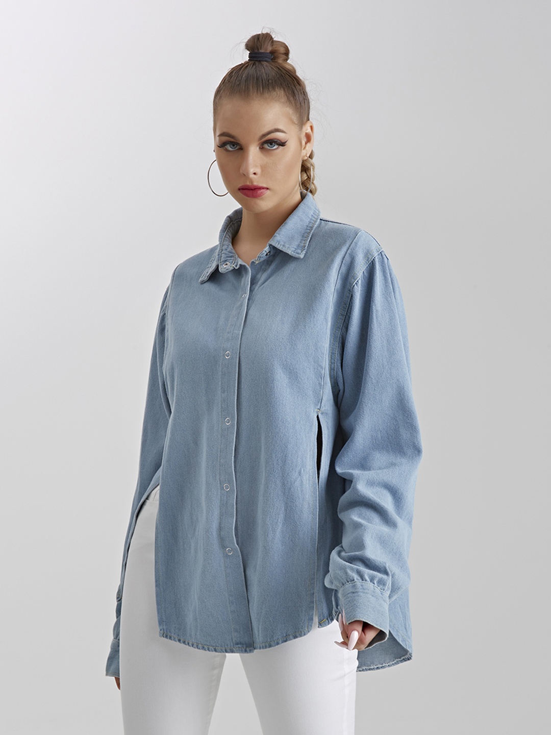 

URBANIC Women Blue Cotton Chambray Casual Shirt