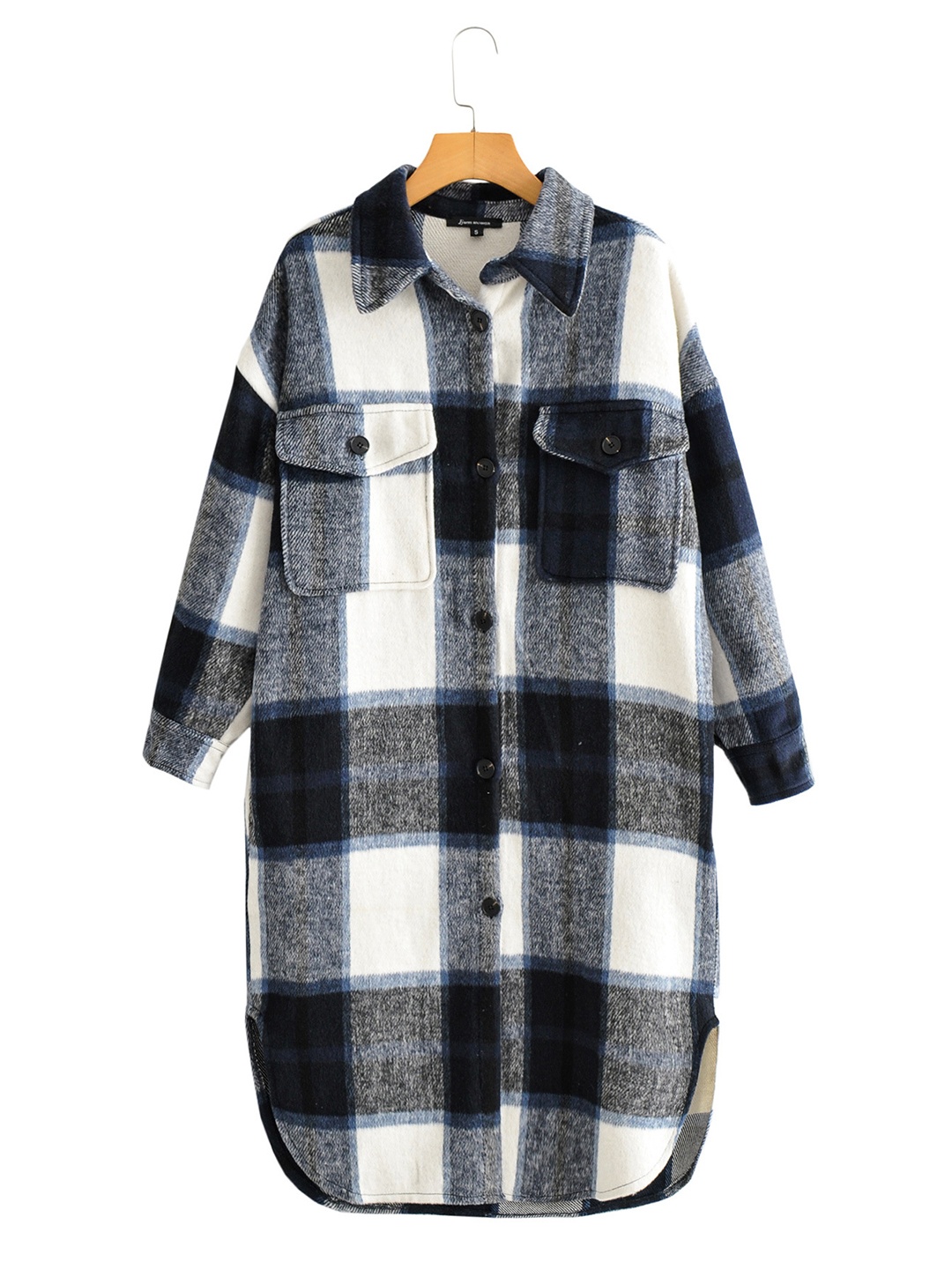 

URBANIC Women Black & White Buffalo Checked Longline Shacket