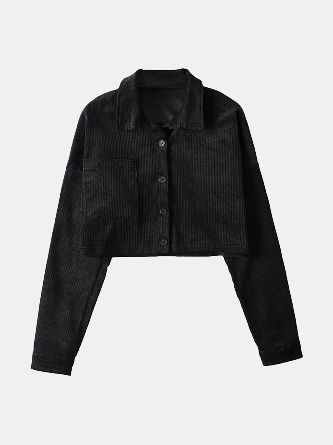 

URBANIC Women Black Solid Corduroy Crop Tailored Jacket