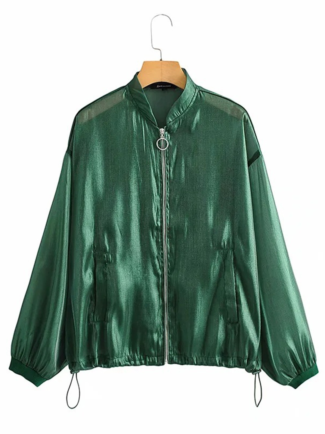 

URBANIC Women Green Solid Sheer Tailored Jacket