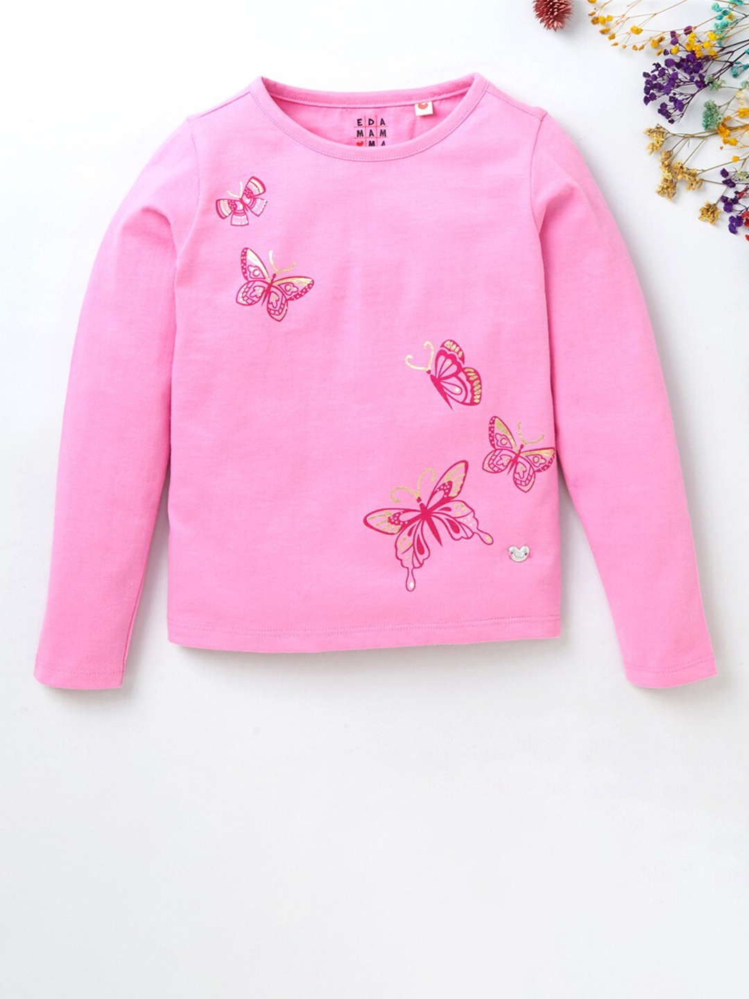 

Ed-a-Mamma Girls Pink Butterfly Printed T-shirt