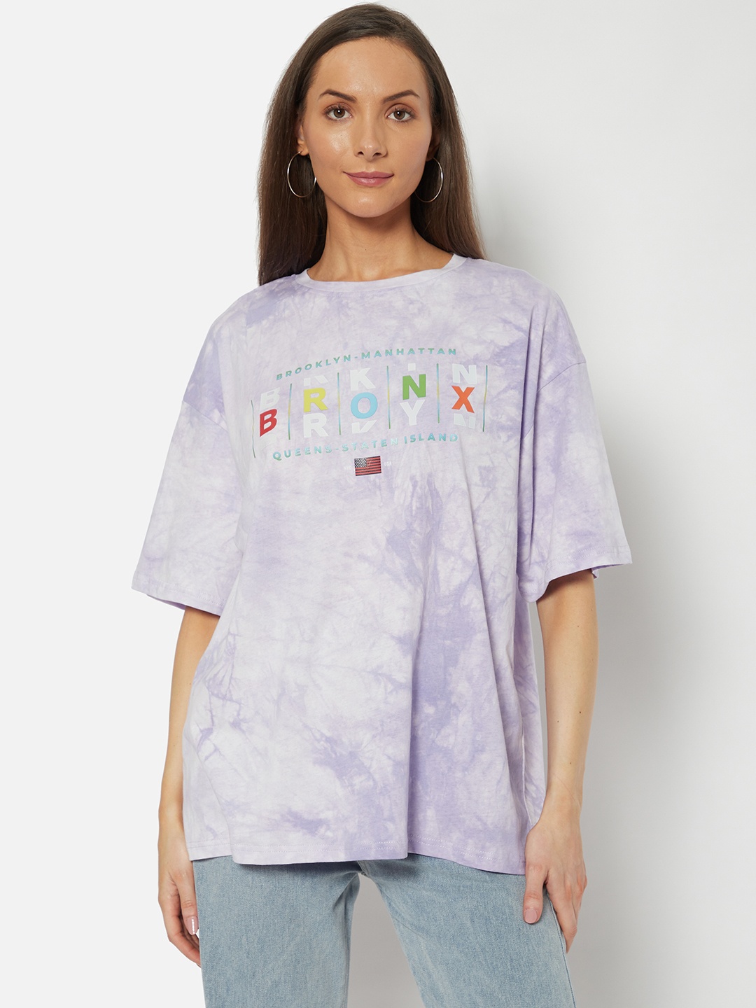 

URBANIC Women Purple Cotton Dyed Effect T-shirt
