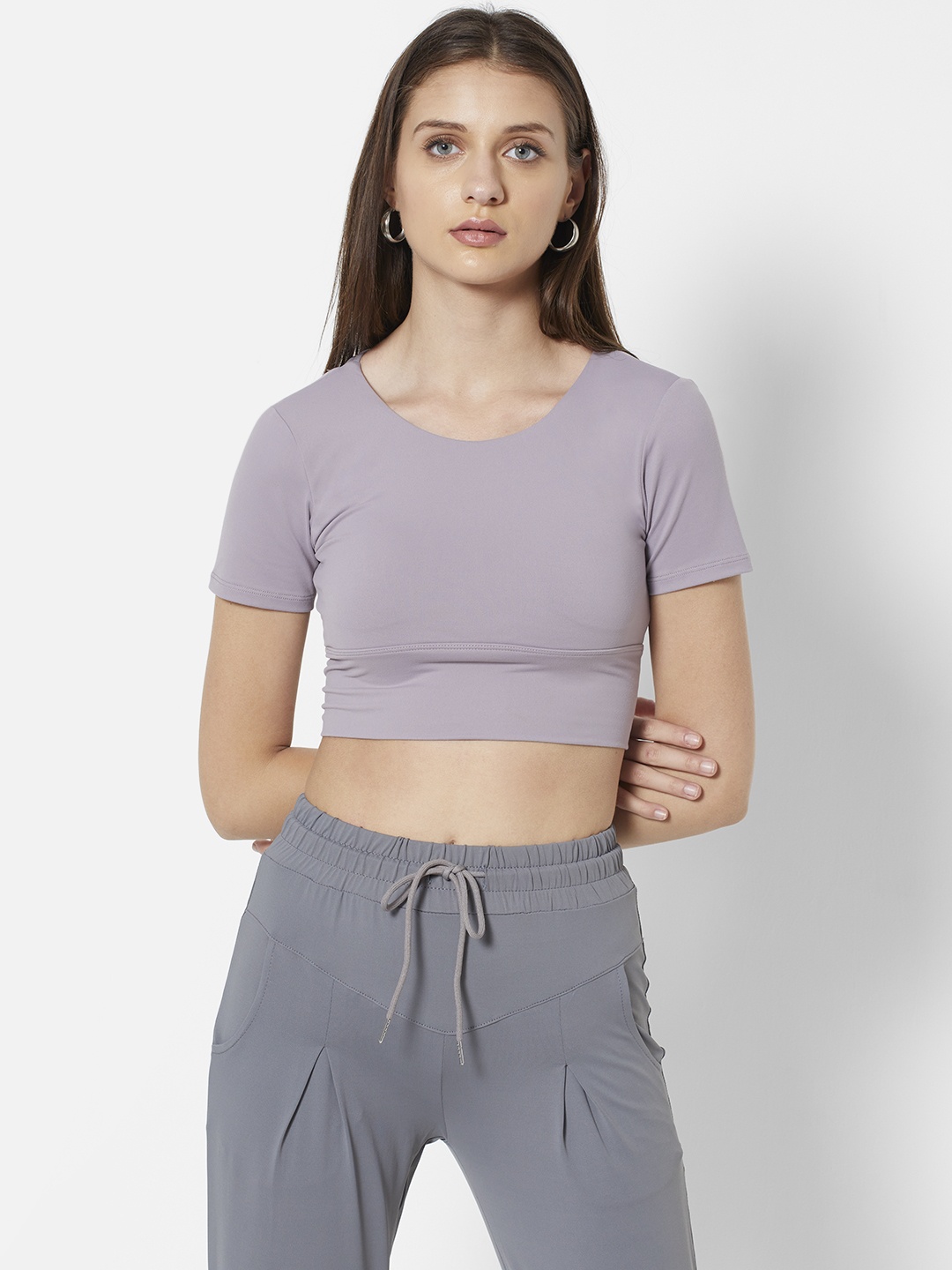 

URBANIC Women Lavender Solid Styled Back Crop Top