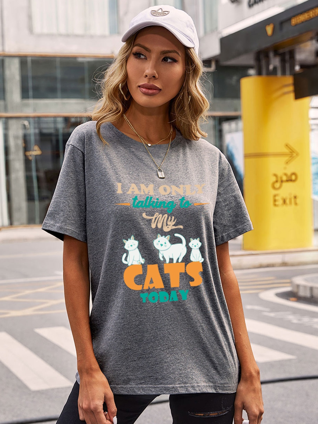 

URBANIC Women Grey Melange & Orange Printed T-shirt