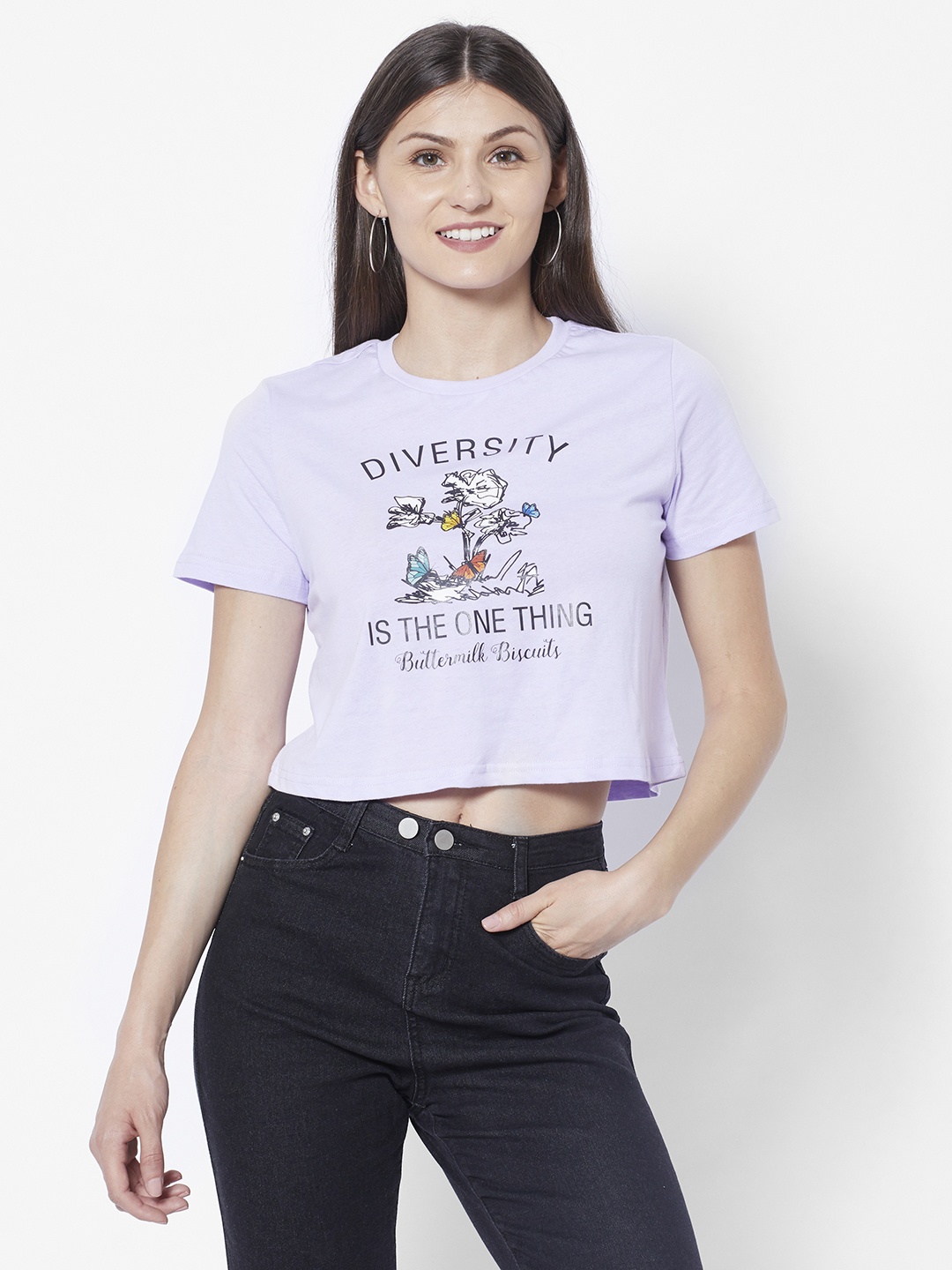 

URBANIC Women Lavender Typography Printed T-shirt