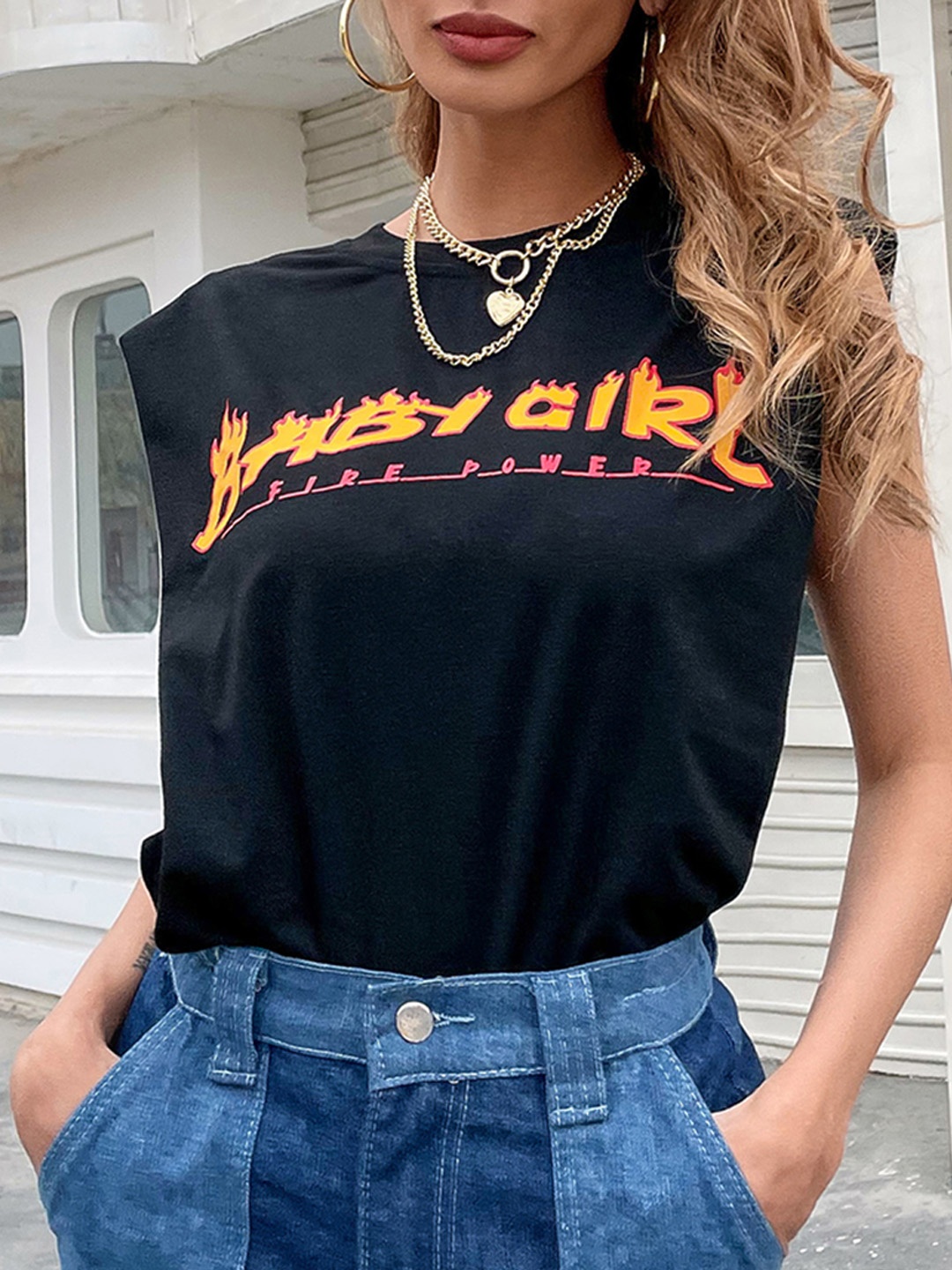 

URBANIC Women Black & Yellow Typography Printed T-shirt