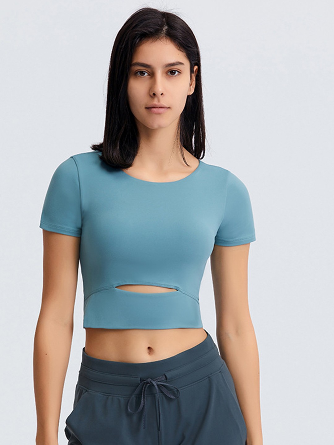 

URBANIC Women Blue Solid Cut Out T-Shirt
