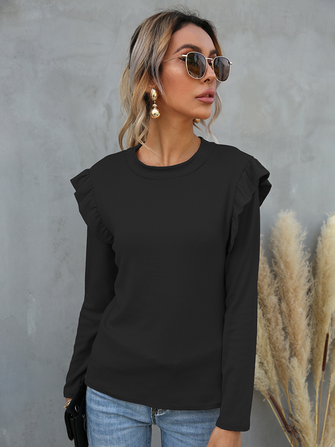 

URBANIC Black Ruffles Top