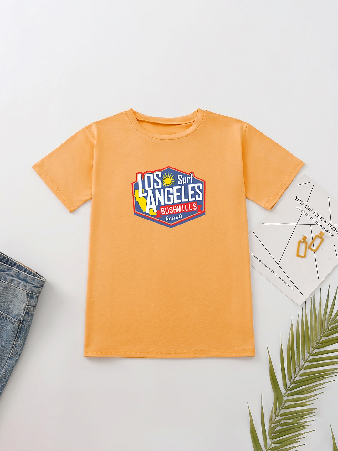 

URBANIC Women Mustard Yellow & Blue Printed T-shirt