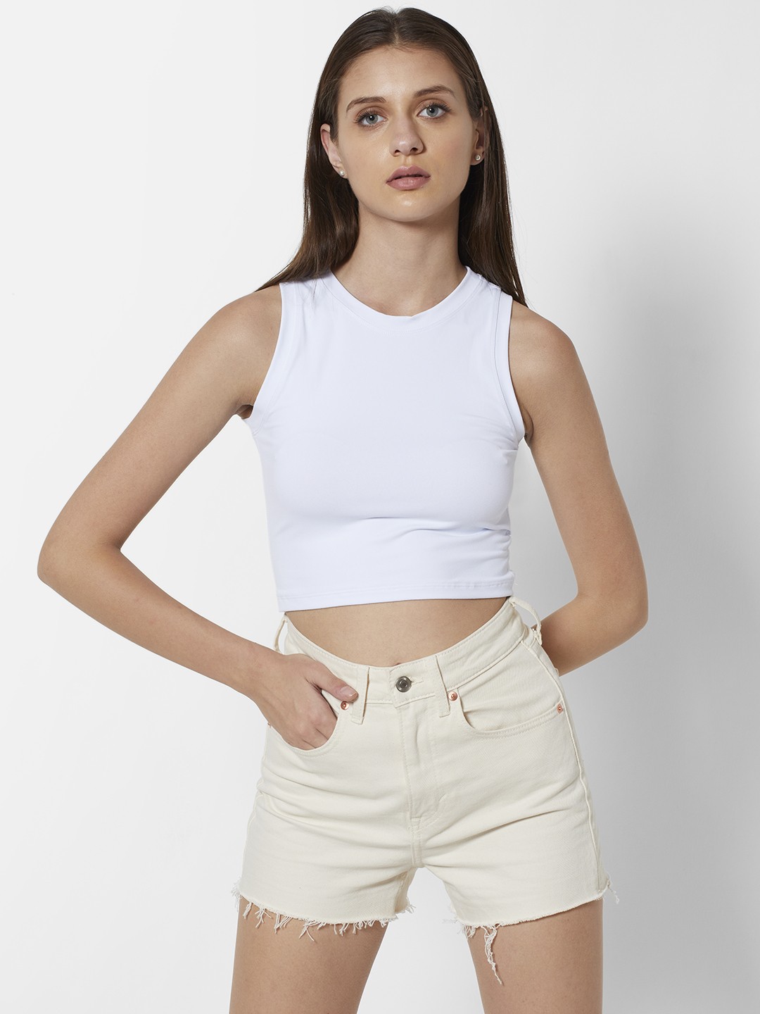 

URBANIC Women White Solid T-shirt