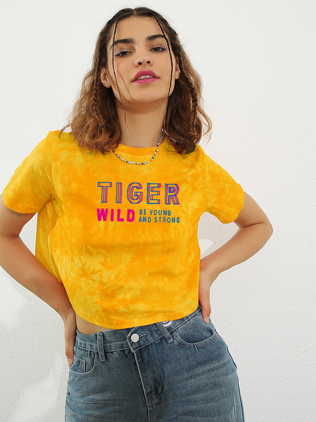 

URBANIC Women Yellow Dyed Effect T-shirt