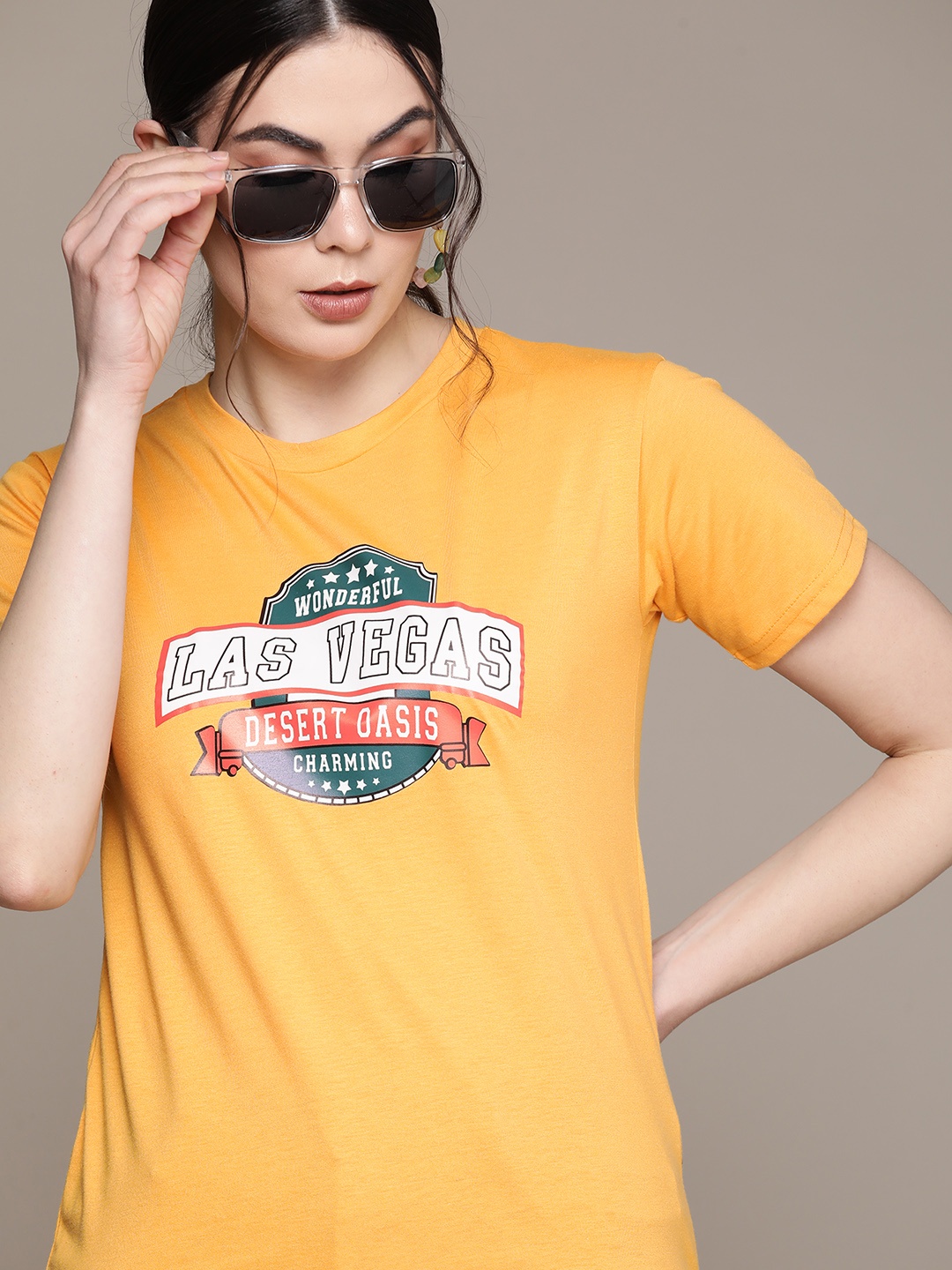 

URBANIC Women Yellow Typography Printed T-shirt
