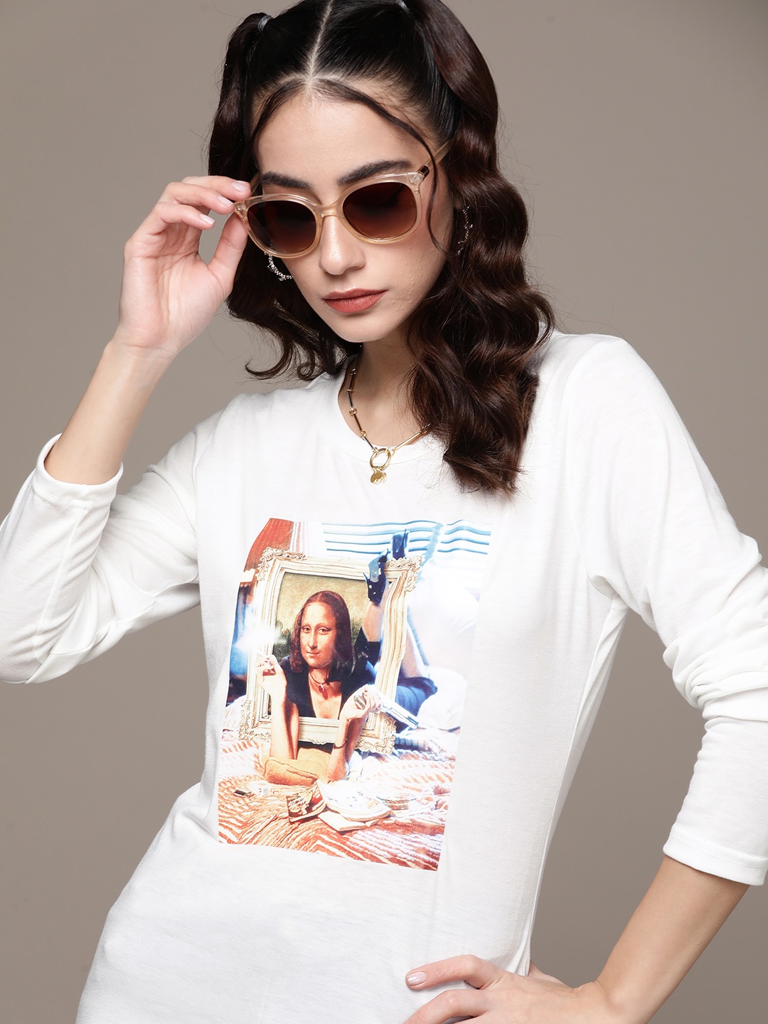 

URBANIC Women White Printed T-shirt