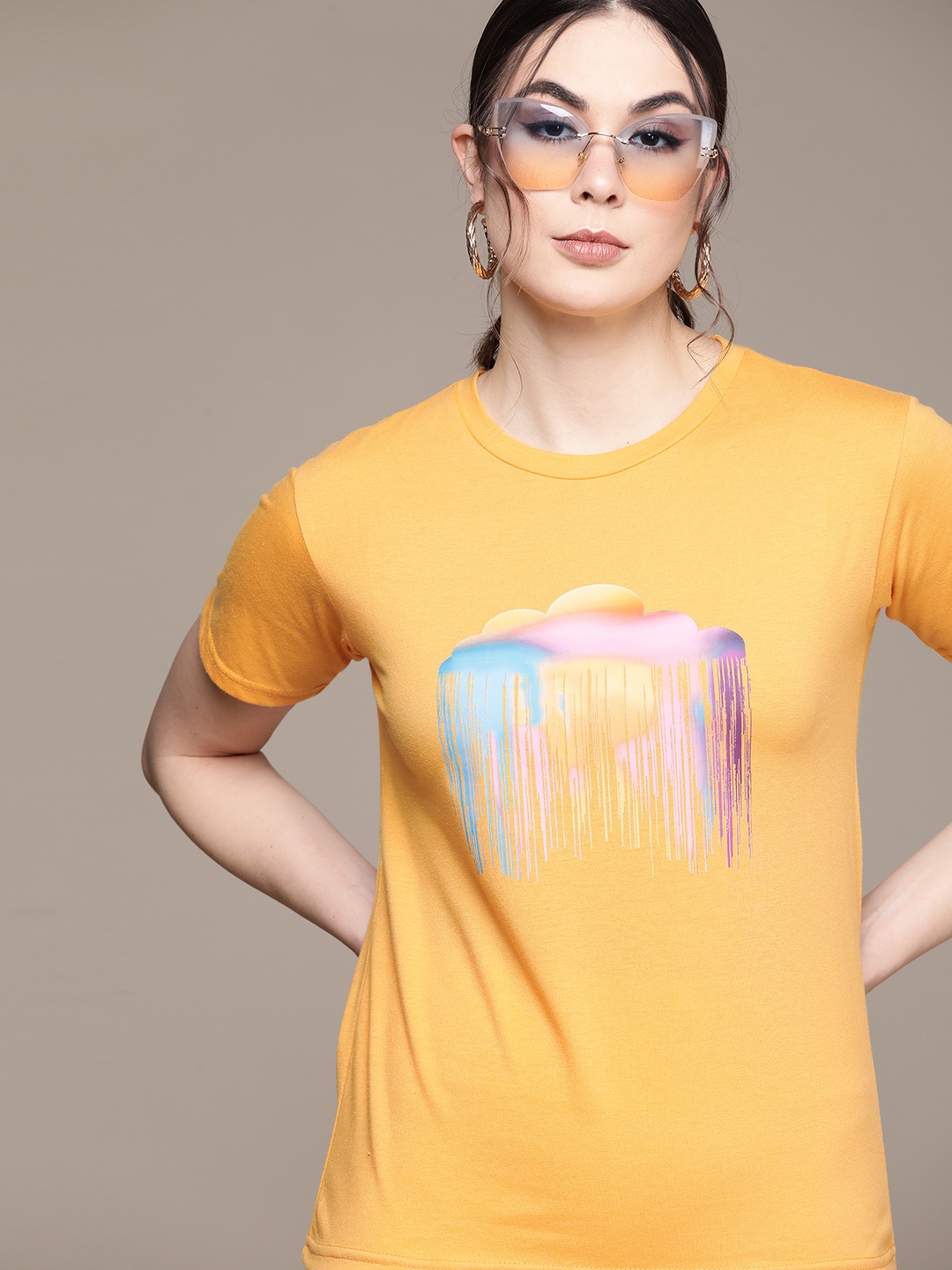 

URBANIC Women Yellow Printed T-shirt
