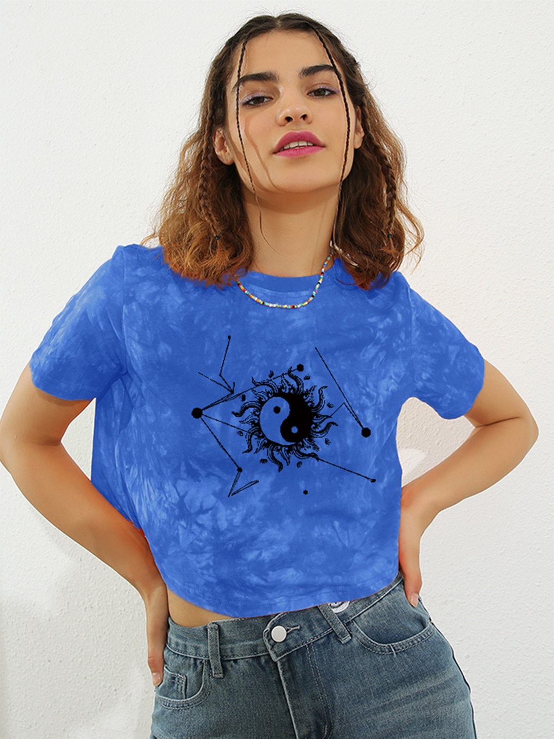 

URBANIC Women Blue & Black Printed T-shirt