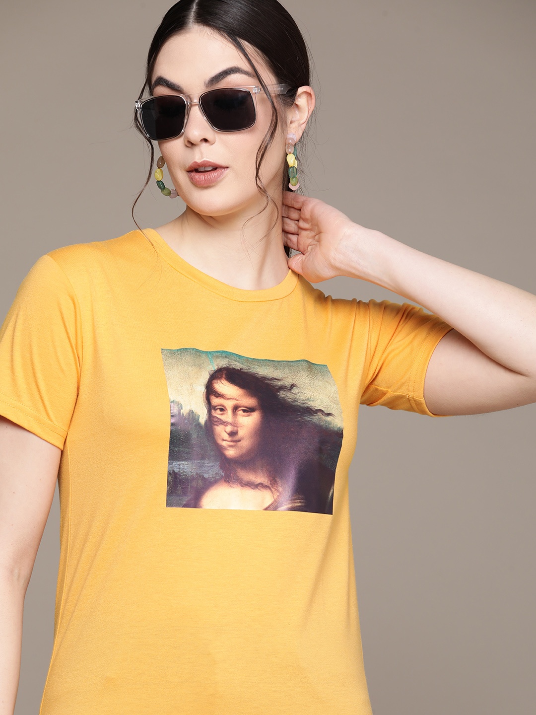 

URBANIC Women Yellow Printed T-shirt