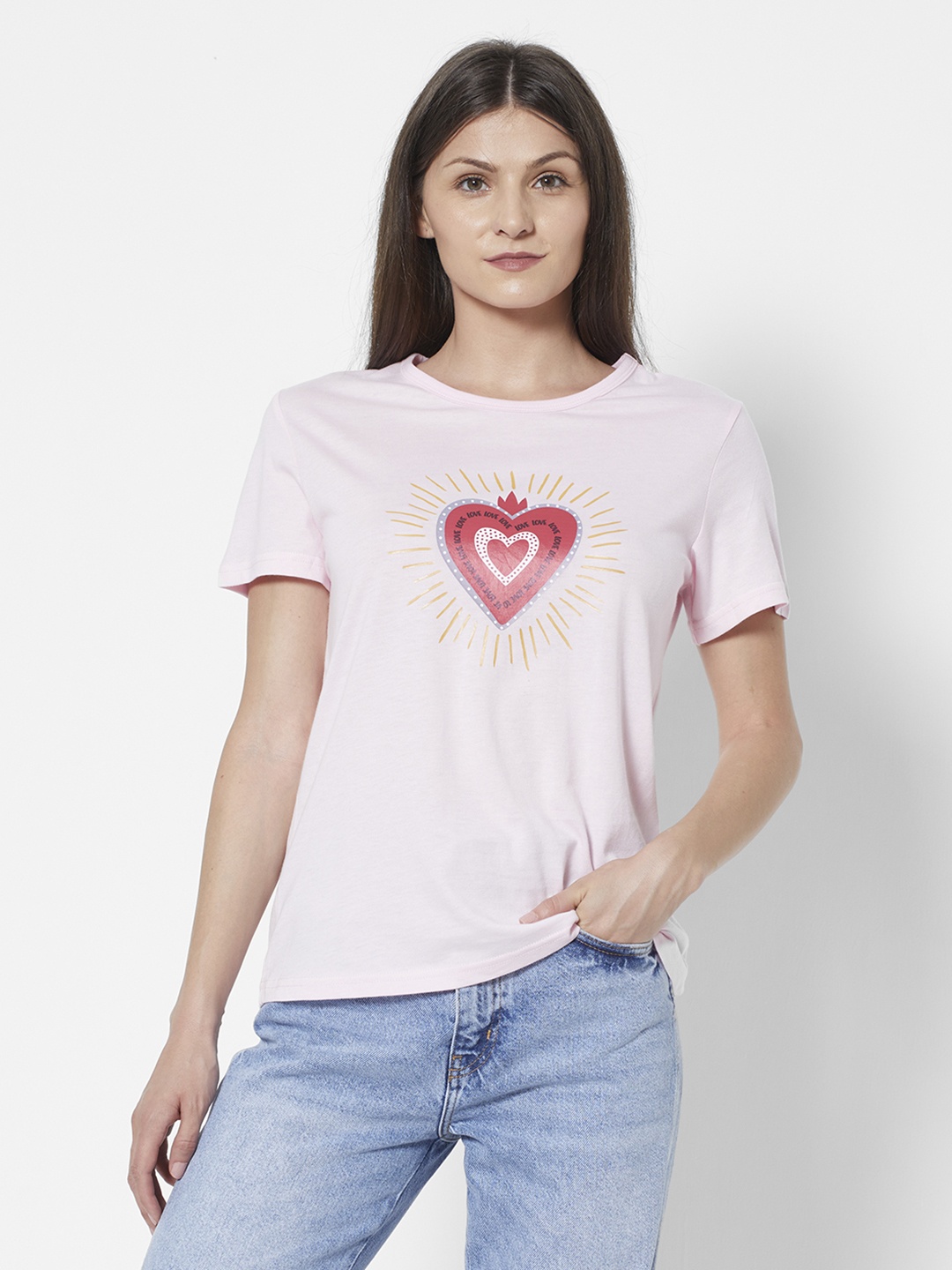 

URBANIC Women Pink Graphic Printed T-shirt