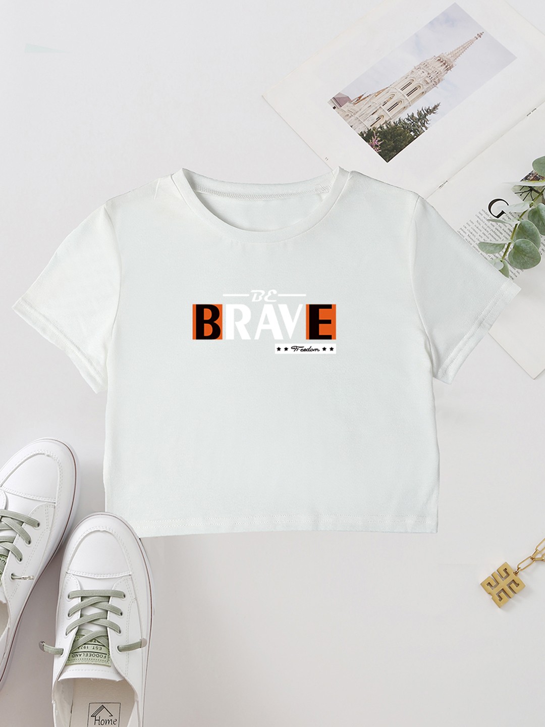 

URBANIC Women White Typography Printed Crop T-shirt